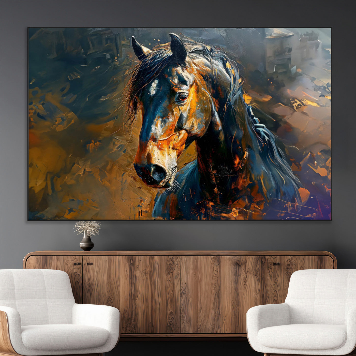 SEG-FC-51X34_Oversize - Abstract Horse Wall Art Canvas Print | Farmhouse Wall Decor | Western Cabin Art | Rustic Horse Decor
