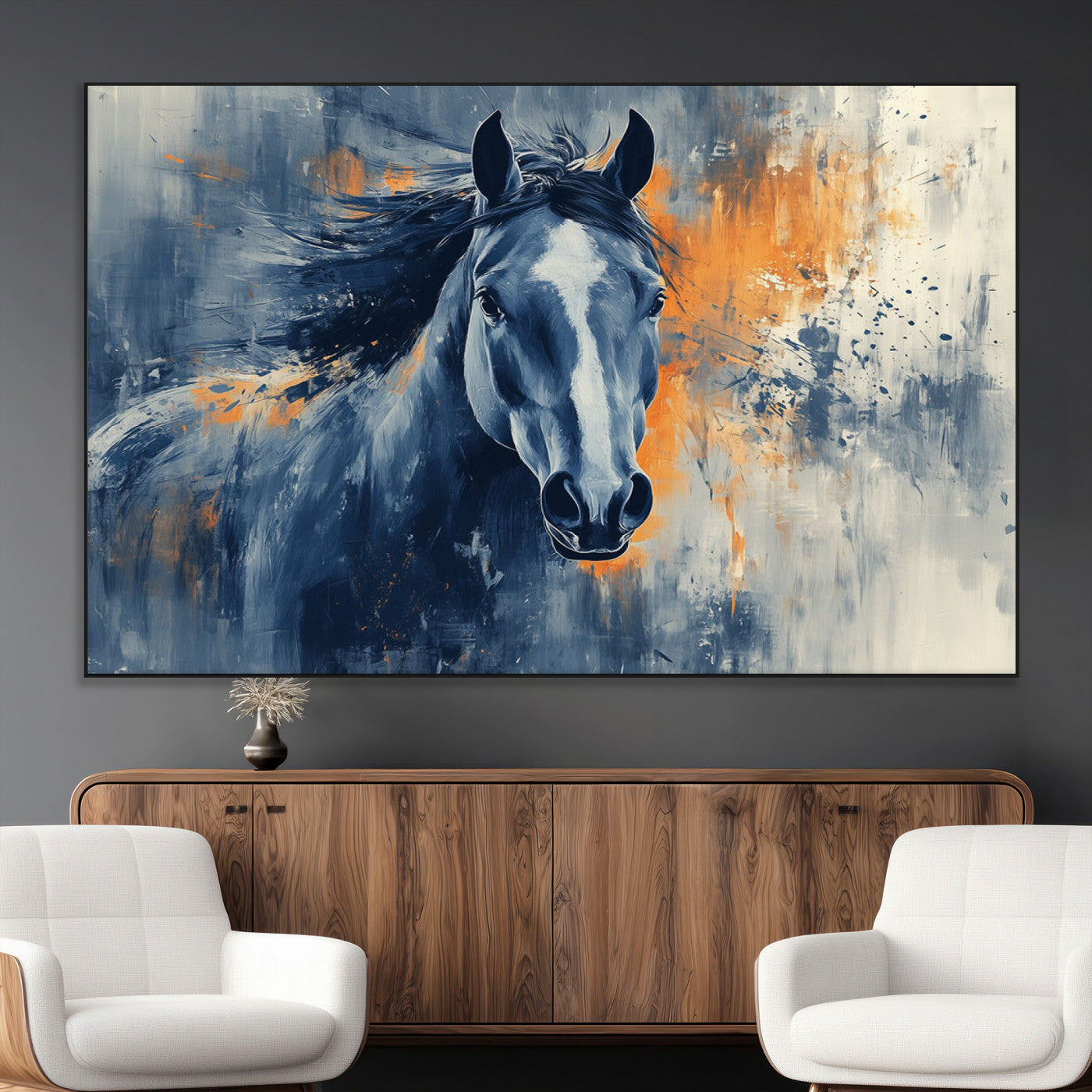 SEG-FC-51X34_Oversize - Abstract Blue Horse Wall Art Print Canvas | Horse Wall Art Print | Western Decor for Farmhouse |