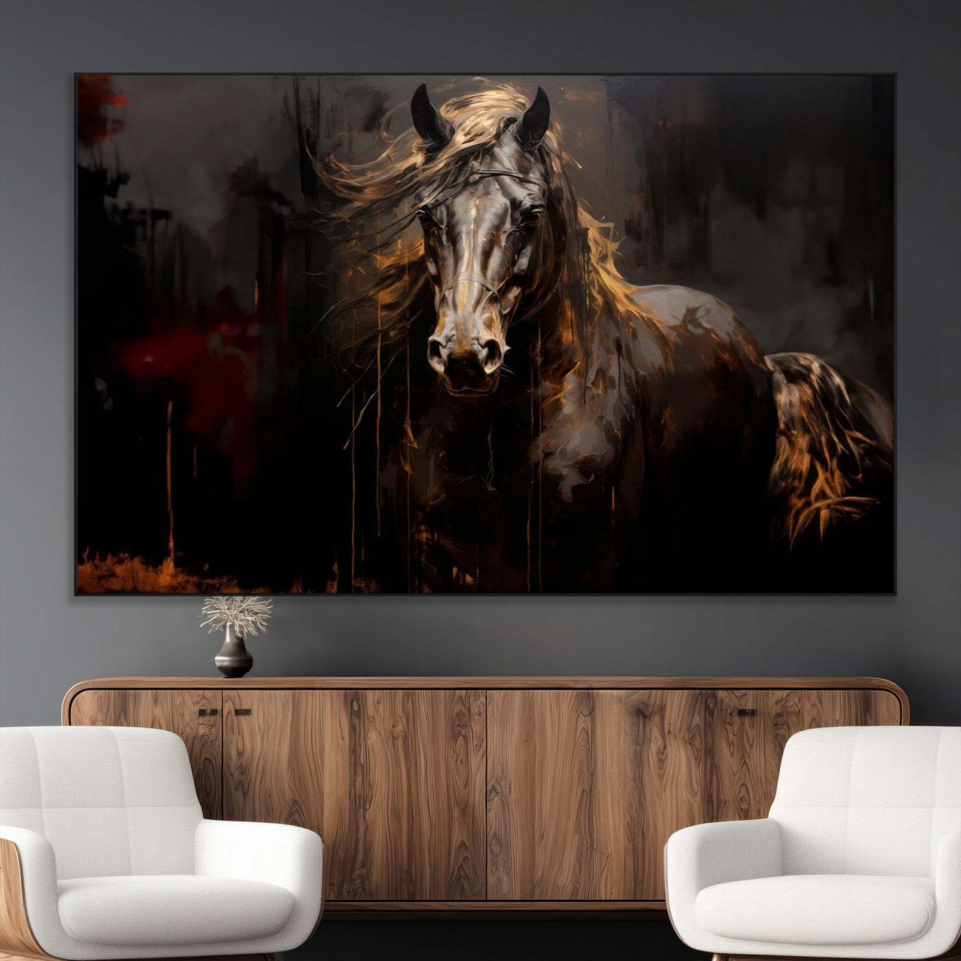 SEG-FC-51X34_Oversize - Abstract Black Horse Canvas Print for Farmhouse Wall Art | Abstract Equine Wall Art | Western Decor