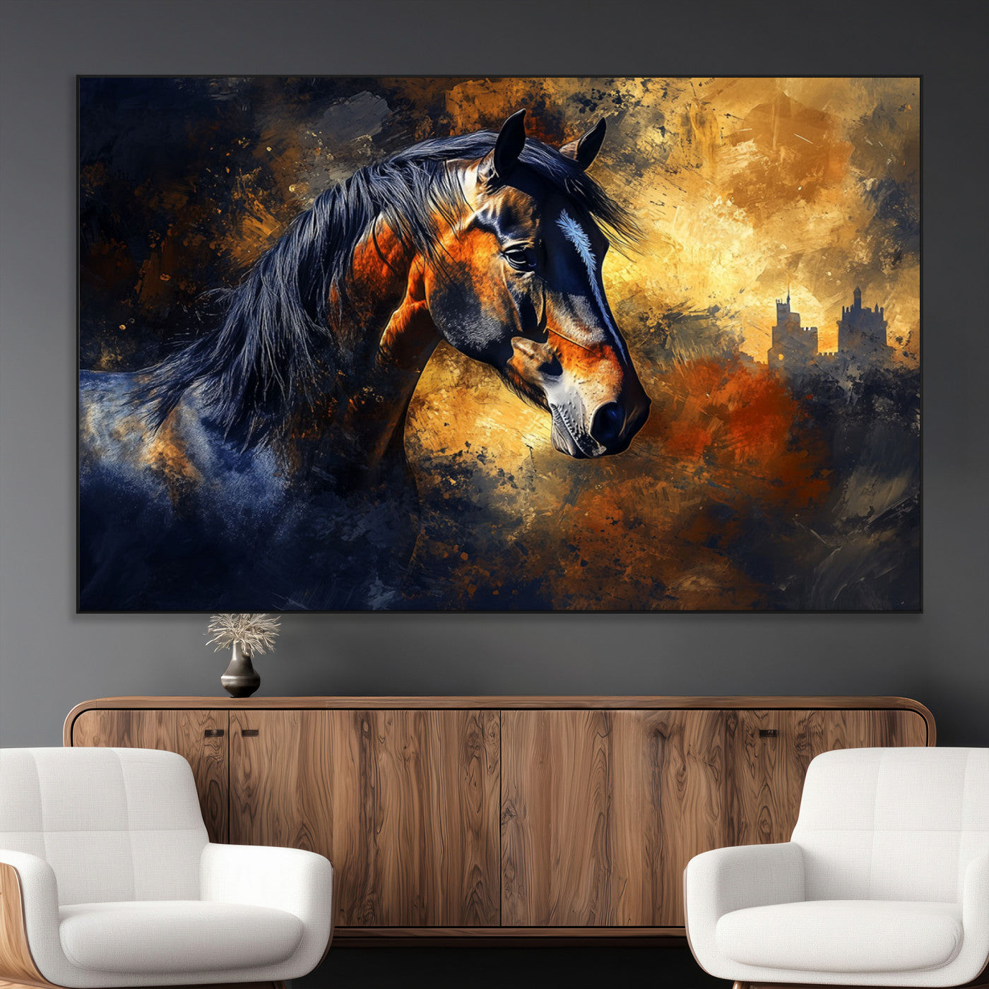SEG-FC-51X34_Oversize - Abstract Horse Art Print - Abstract Canvas Wall Art | Perfect for Rustic Farmhouse, Modern, or