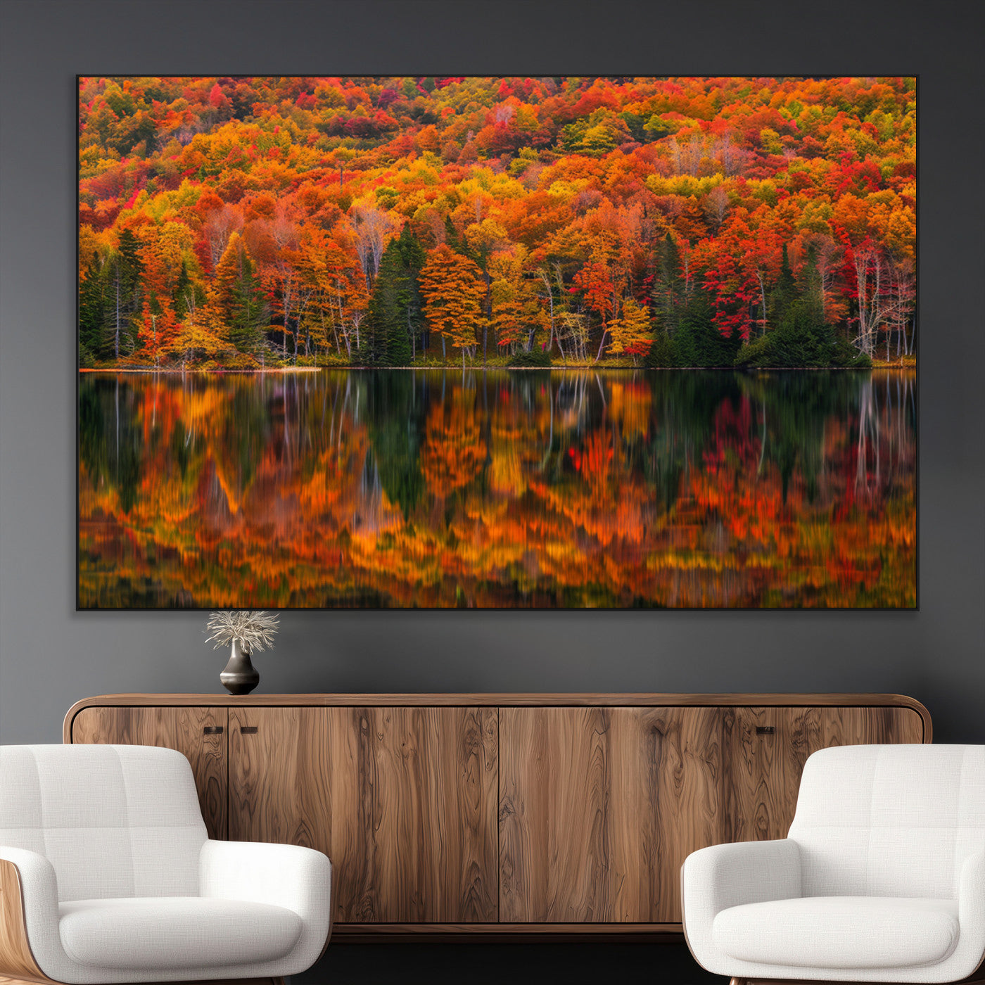 SEG-FC-51X34_Oversize - Fall Foliage Wall Art - Autumn Reflection Canvas Print, Stunning Fall Foliage Wall Art, Serene Lake