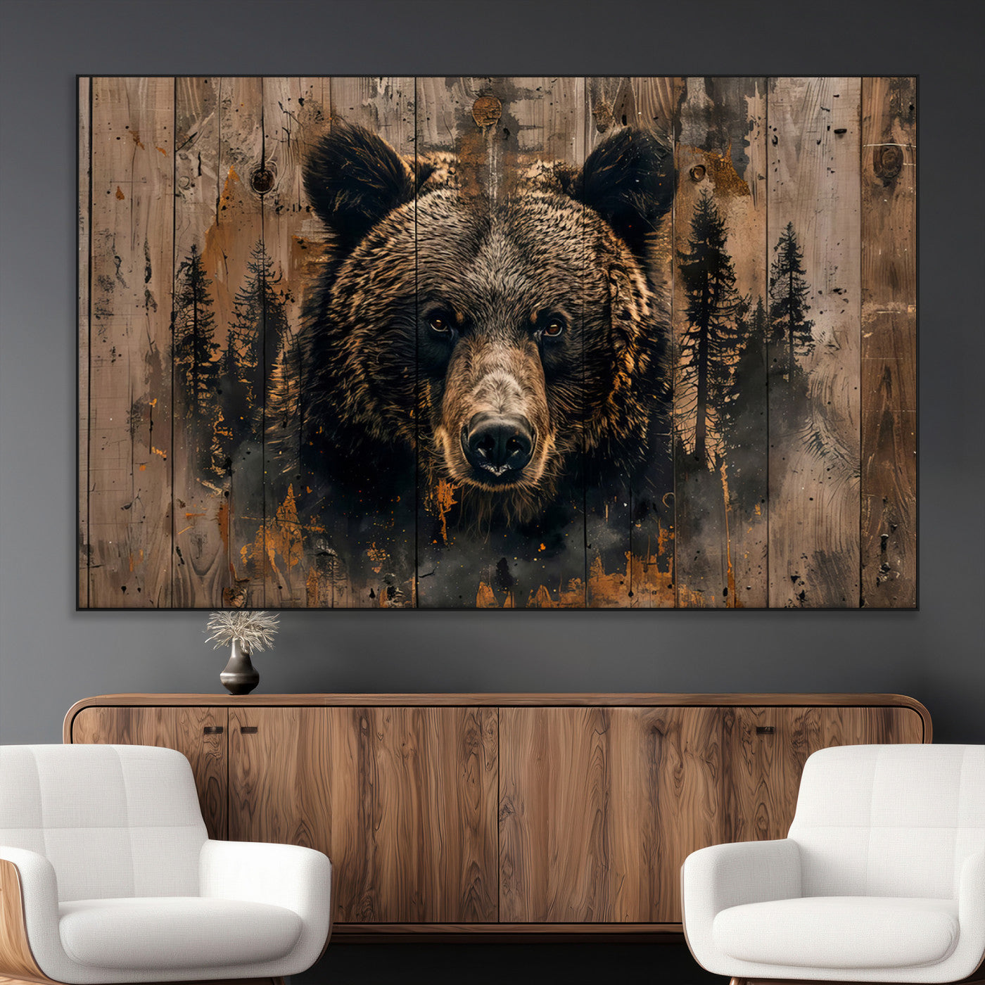 SEG-FC-51X34_Oversize - Rustic Grizzly 399 Wall Art | Triptych Canvas Print | Rustic Cabin Wall Decor | Perfect for