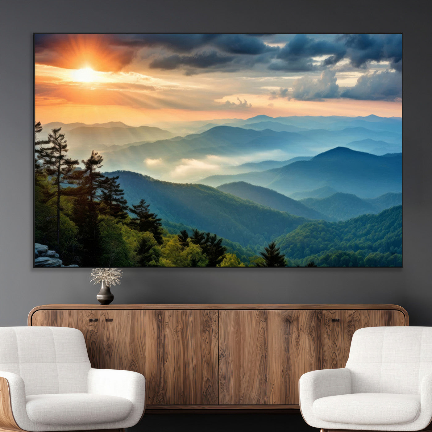 SEG-FC-51X34_Oversize - Sunrise Over Mountain Range Wall Art Canvas Print, Farmhouse Wall Decor, Cabin Wall Art