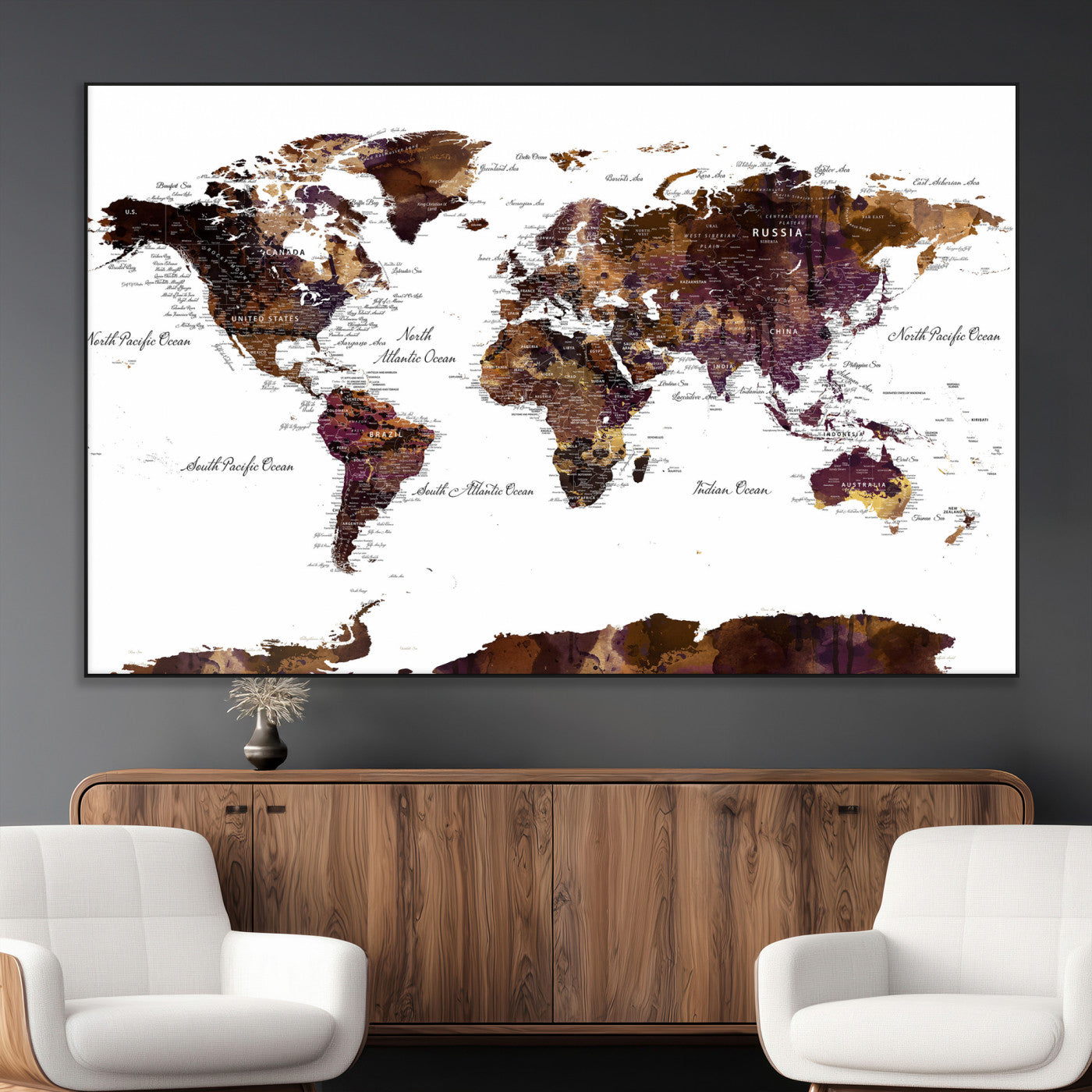 50611-MGV-CV-36X24 - Push Pin World Map Canvas Print – Framed Wall Art for Couples to Track Their Travels – Anniversary