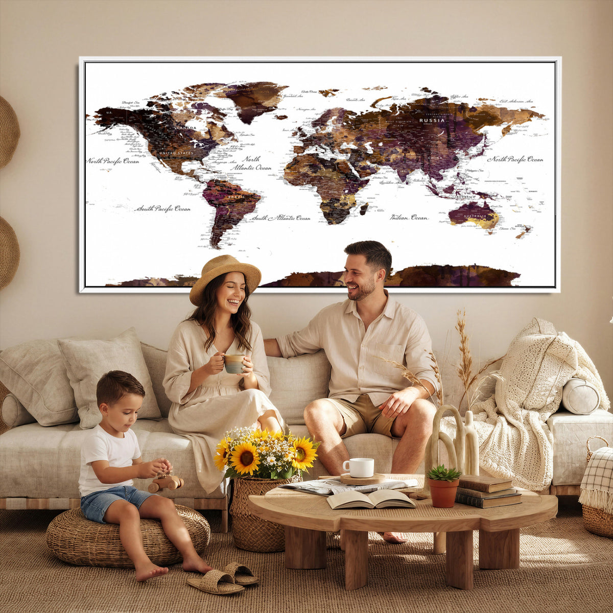 50611-PAN-FL-20X10 - World Map Canvas Print | Detailed Map of the World Wall Art