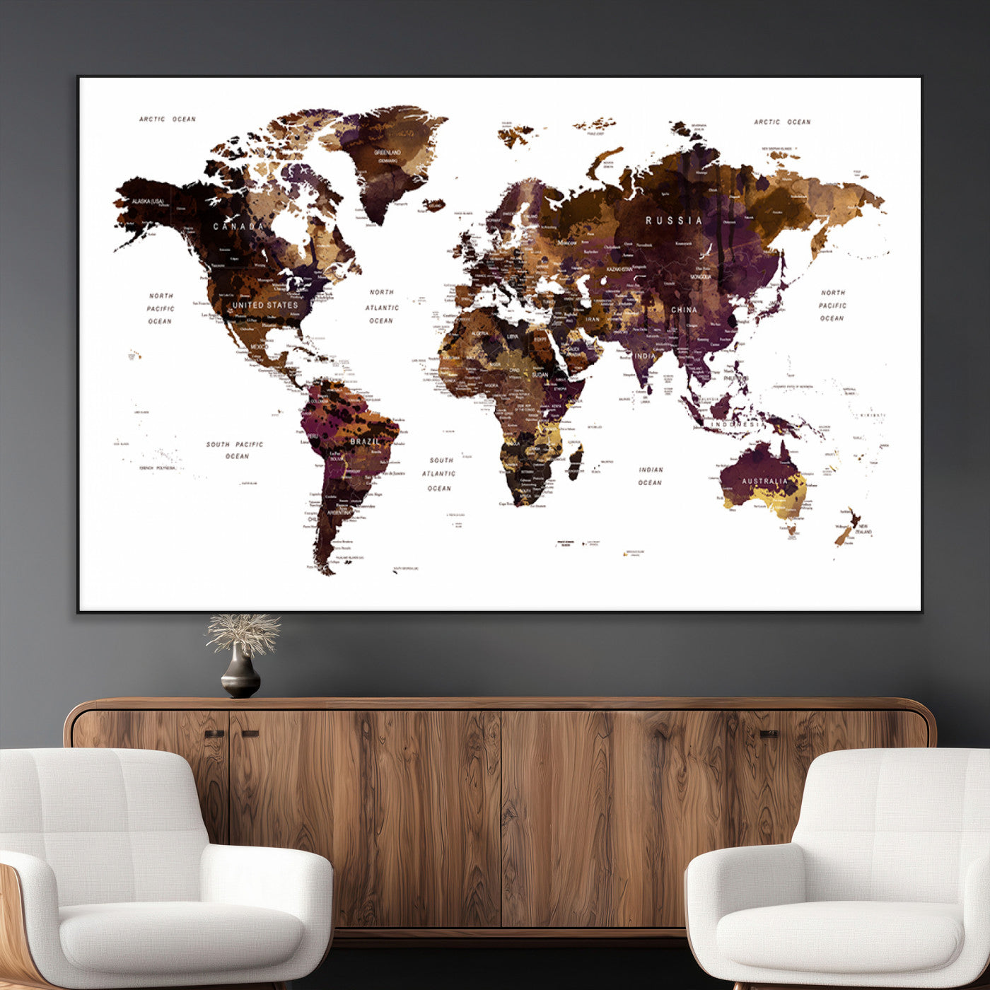 SEG-FC-51X34_Oversize - Push Pin World Map Canvas Print – Framed Wall Art for Couples to Track Their Travels – Anniversary