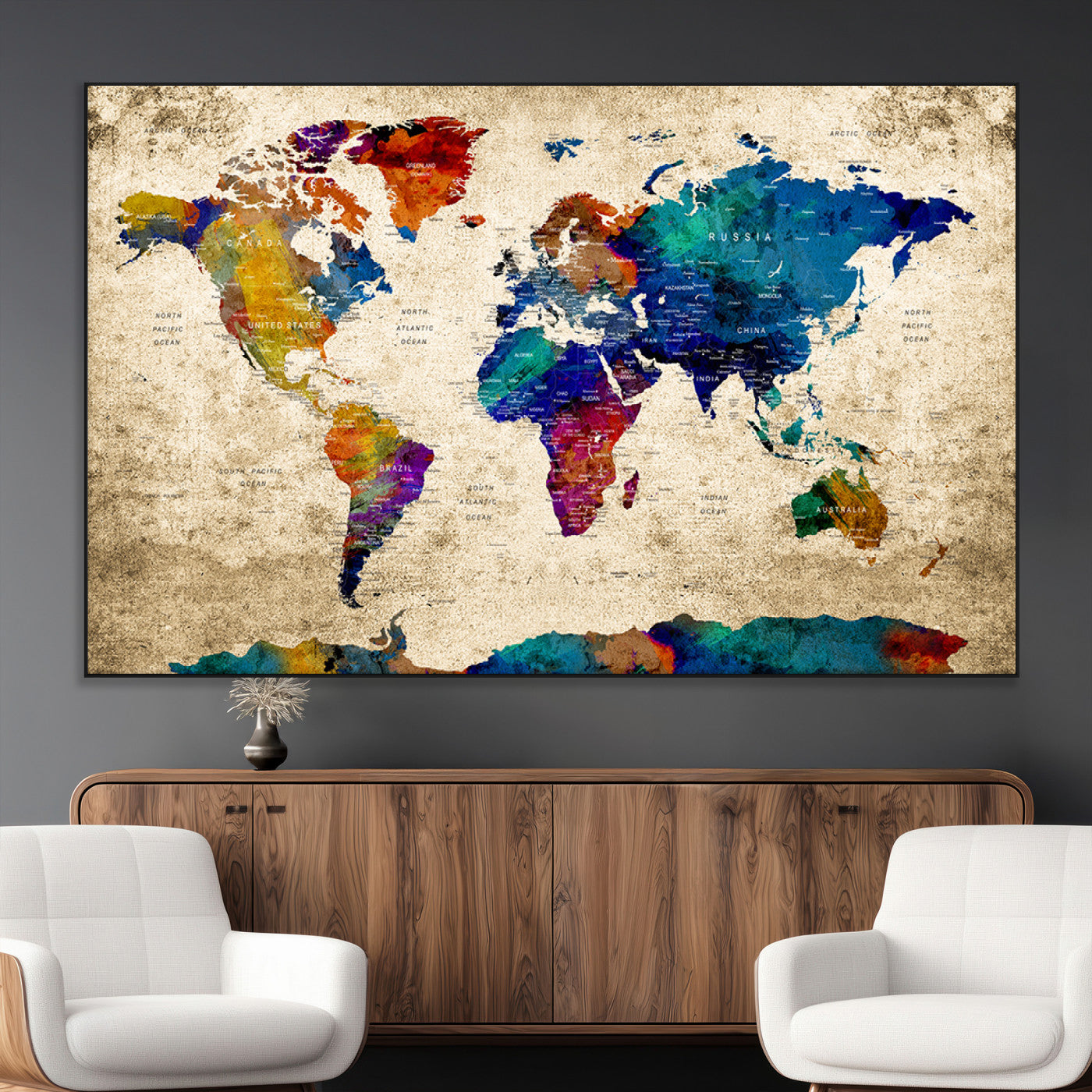 SEG-FC-51X34_Oversize - Push Pin World Map Canvas Print – Framed Wall Art for Couples to Track Their Travels – Anniversary