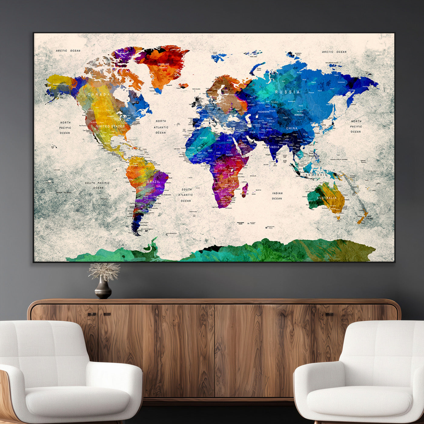 SEG-FC-51X34_Oversize - Push Pin World Map Canvas Print – Framed Wall Art for Couples to Track Their Travels – Anniversary