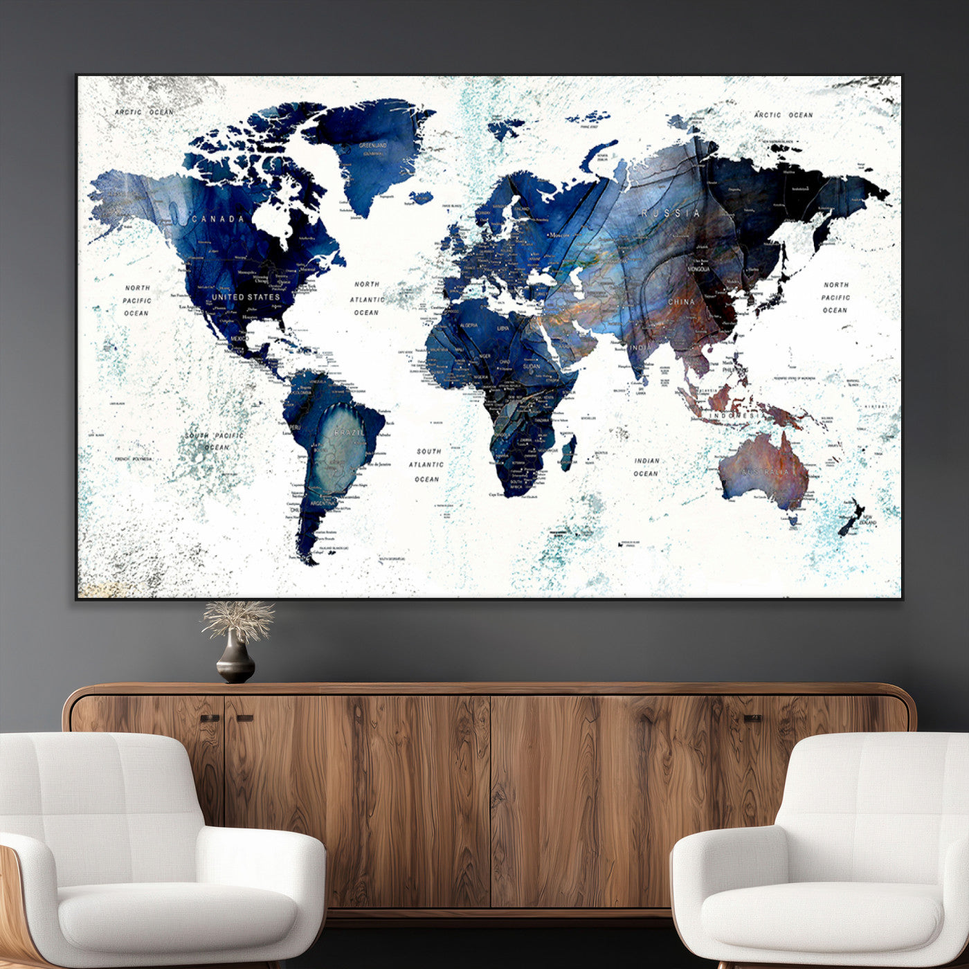 SEG-FC-51X34_Oversize - Push Pin World Map Canvas Print – Framed Wall Art for Couples to Track Their Travels – Anniversary
