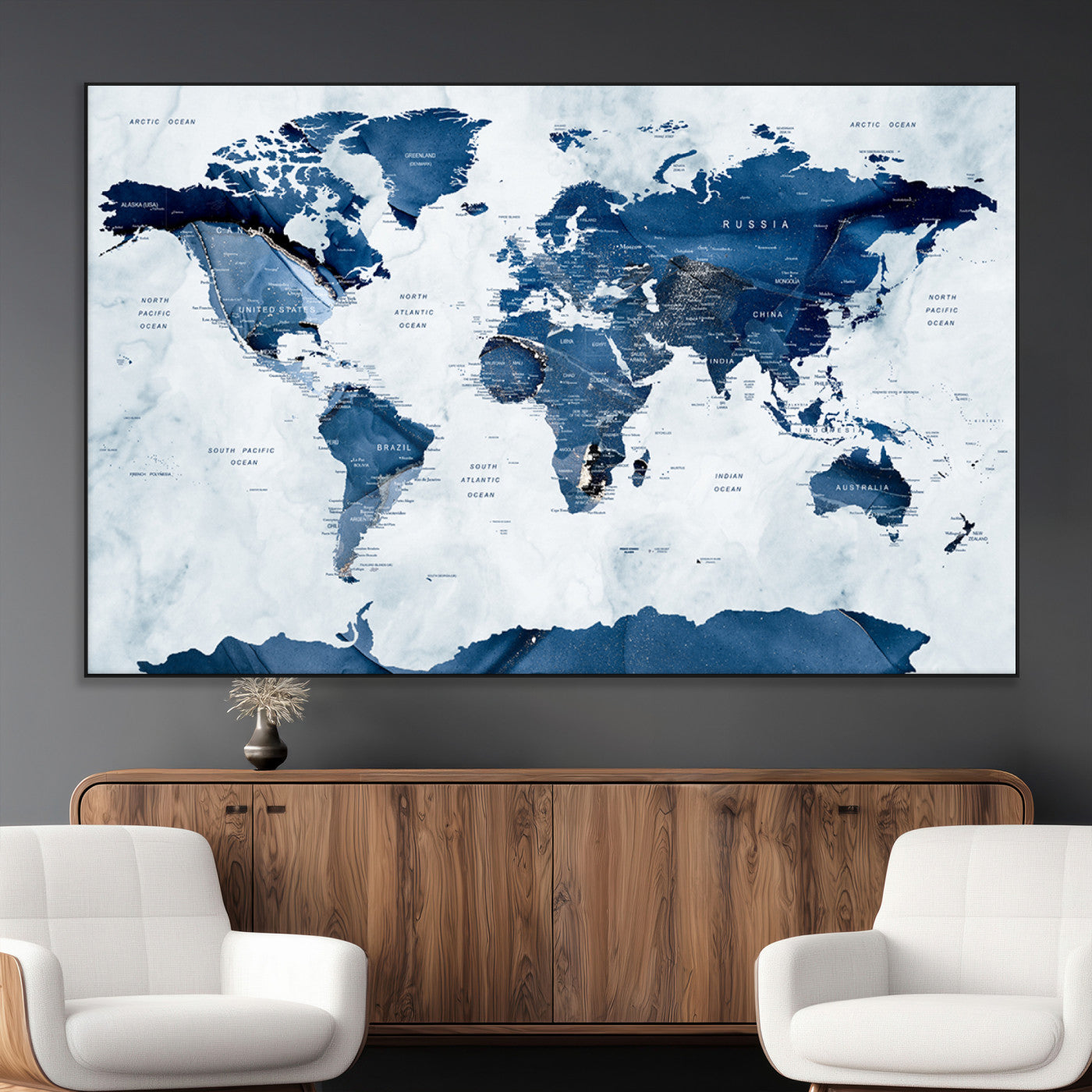 SEG-FC-51X34_Oversize - Push Pin World Map Canvas Print – Framed Wall Art for Couples to Track Their Travels – Anniversary