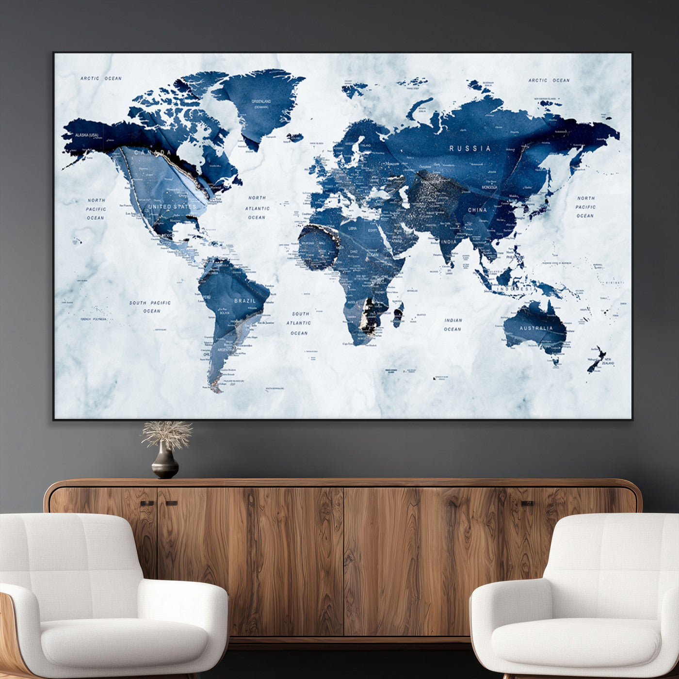 SEG-FC-51X34_Oversize - World Map Canvas Print – Framed Wall Art Home Adventure Decor