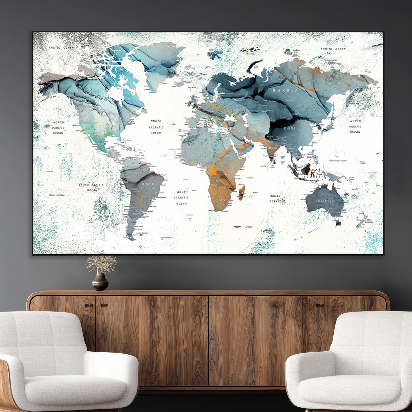 SEG-FC-51X34_Oversize - Push Pin World Map Canvas Print – Framed Wall Art for Couples to Track Their Travels – Anniversary