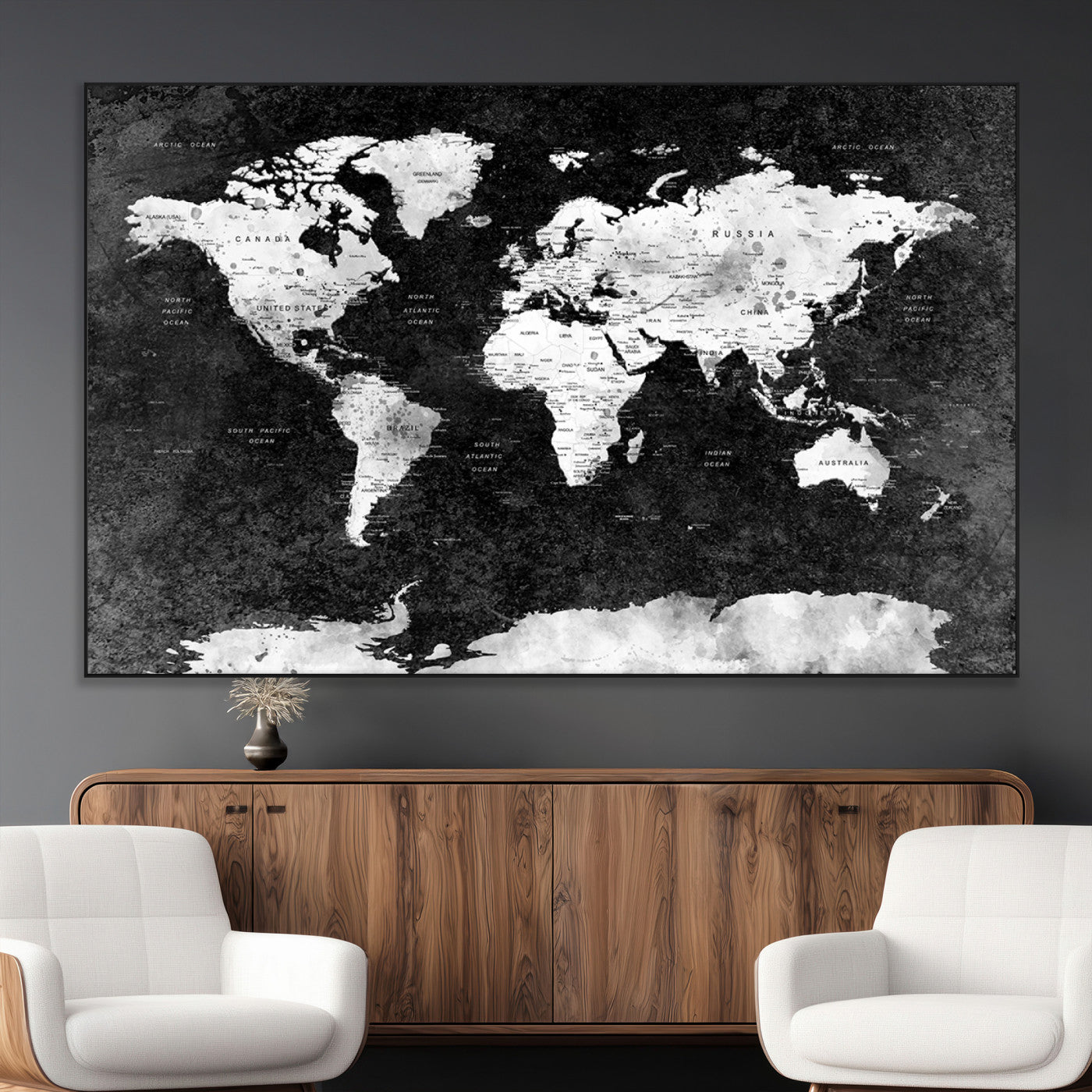 SEG-FC-51X34_Oversize - Push Pin World Map Canvas Print – Framed Wall Art for Couples to Track Their Travels – Anniversary