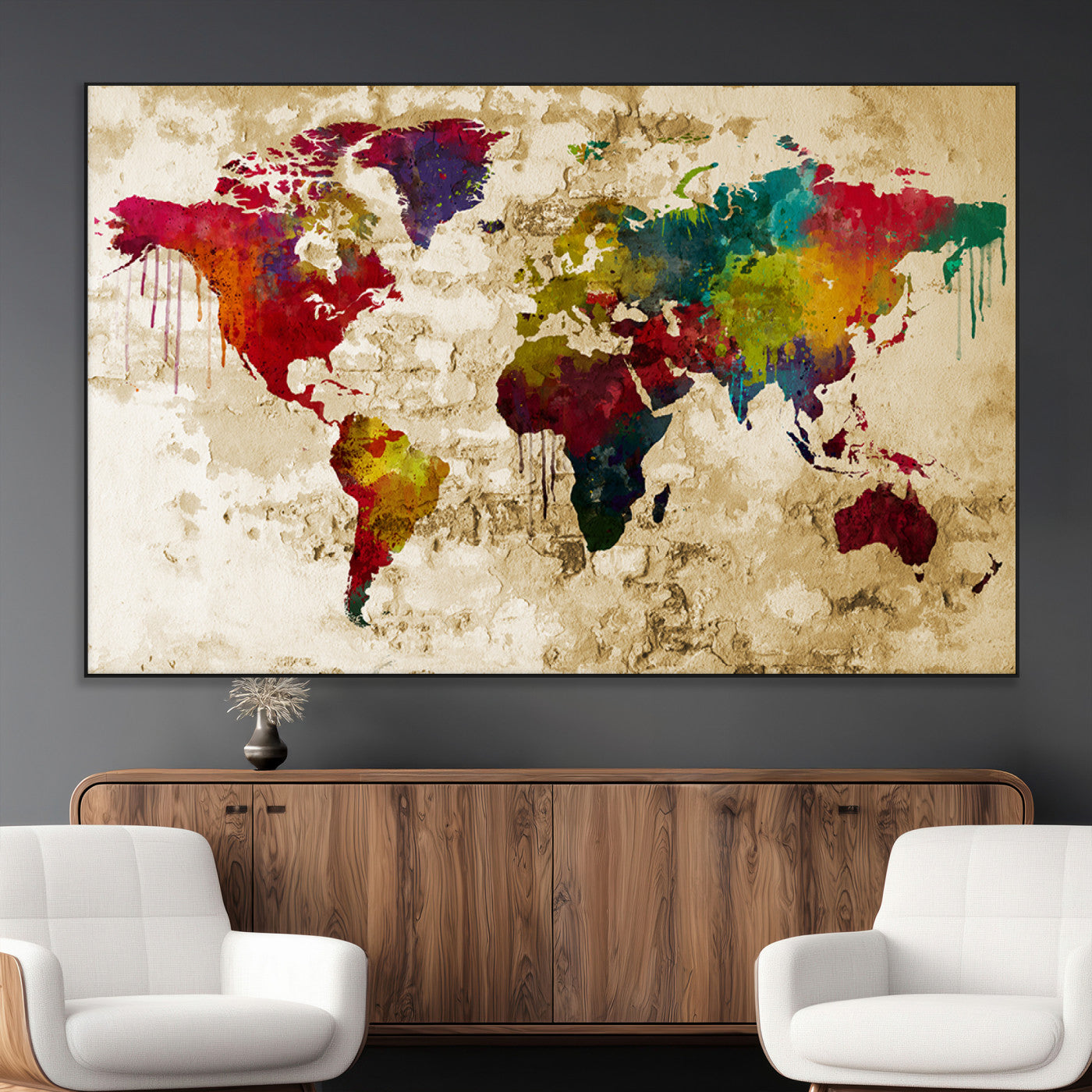 SEG-FC-51X34_Oversize - Push Pin World Map Canvas Print – Framed Wall Art for Couples to Track Their Travels – Anniversary