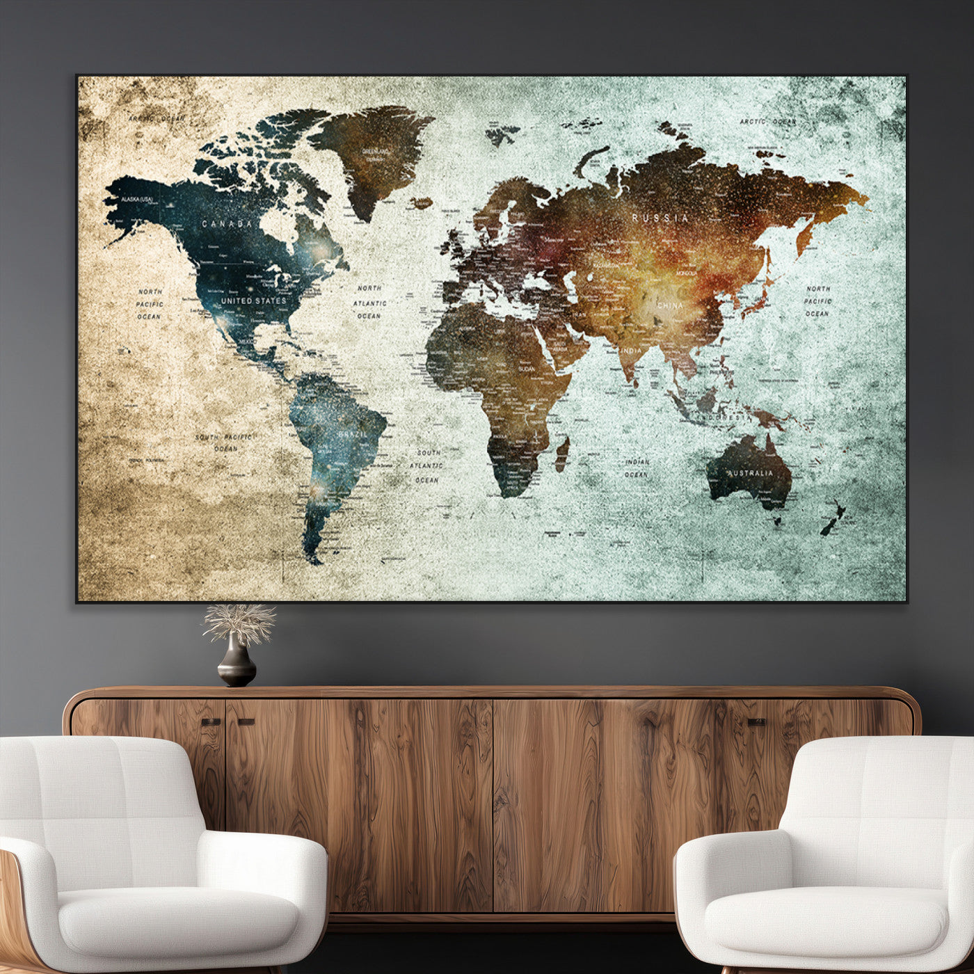 SEG-FC-51X34_Oversize - Push Pin World Map Canvas Print – Framed Wall Art for Couples to Track Their Travels – Anniversary