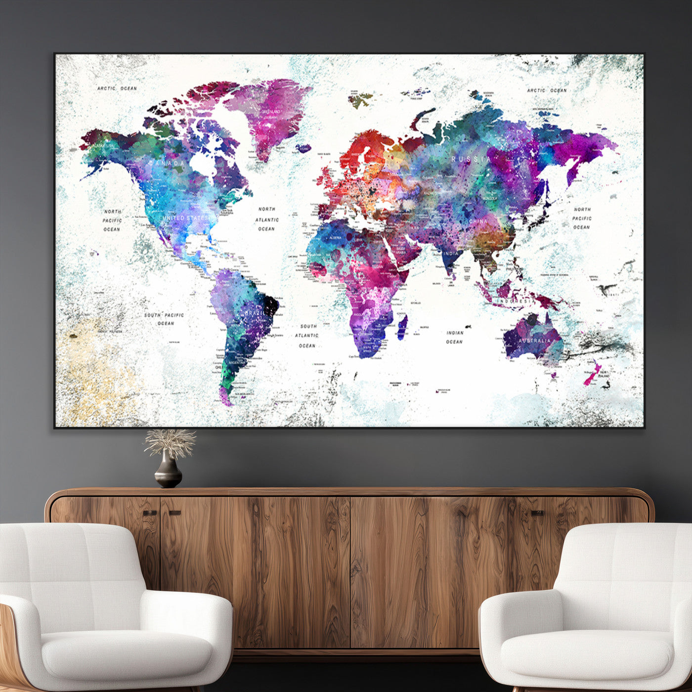 SEG-FC-51X34_Oversize - Push Pin World Map Canvas Print – Framed Wall Art for Couples to Track Their Travels – Anniversary