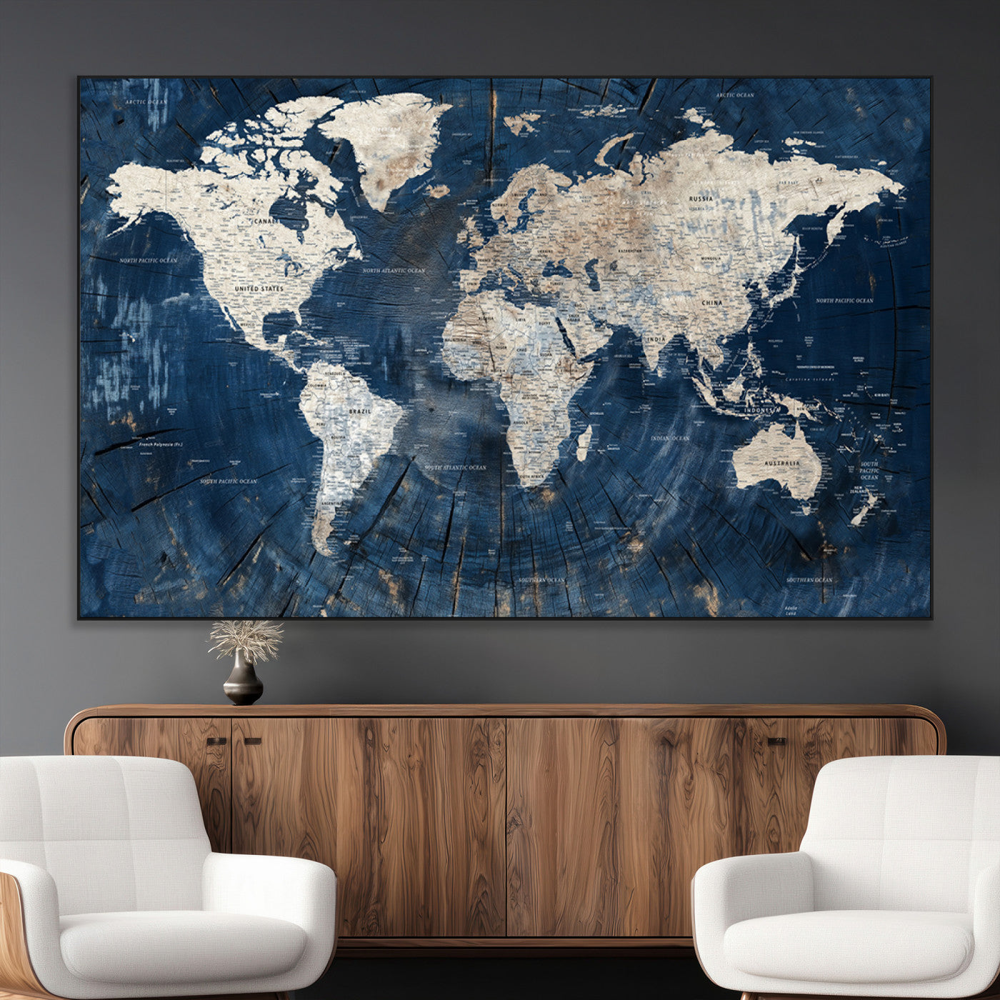 SEG-FC-51X34_Oversize - Push Pin World Map Canvas Print – Framed Wall Art for Couples to Track Their Travels – Anniversary