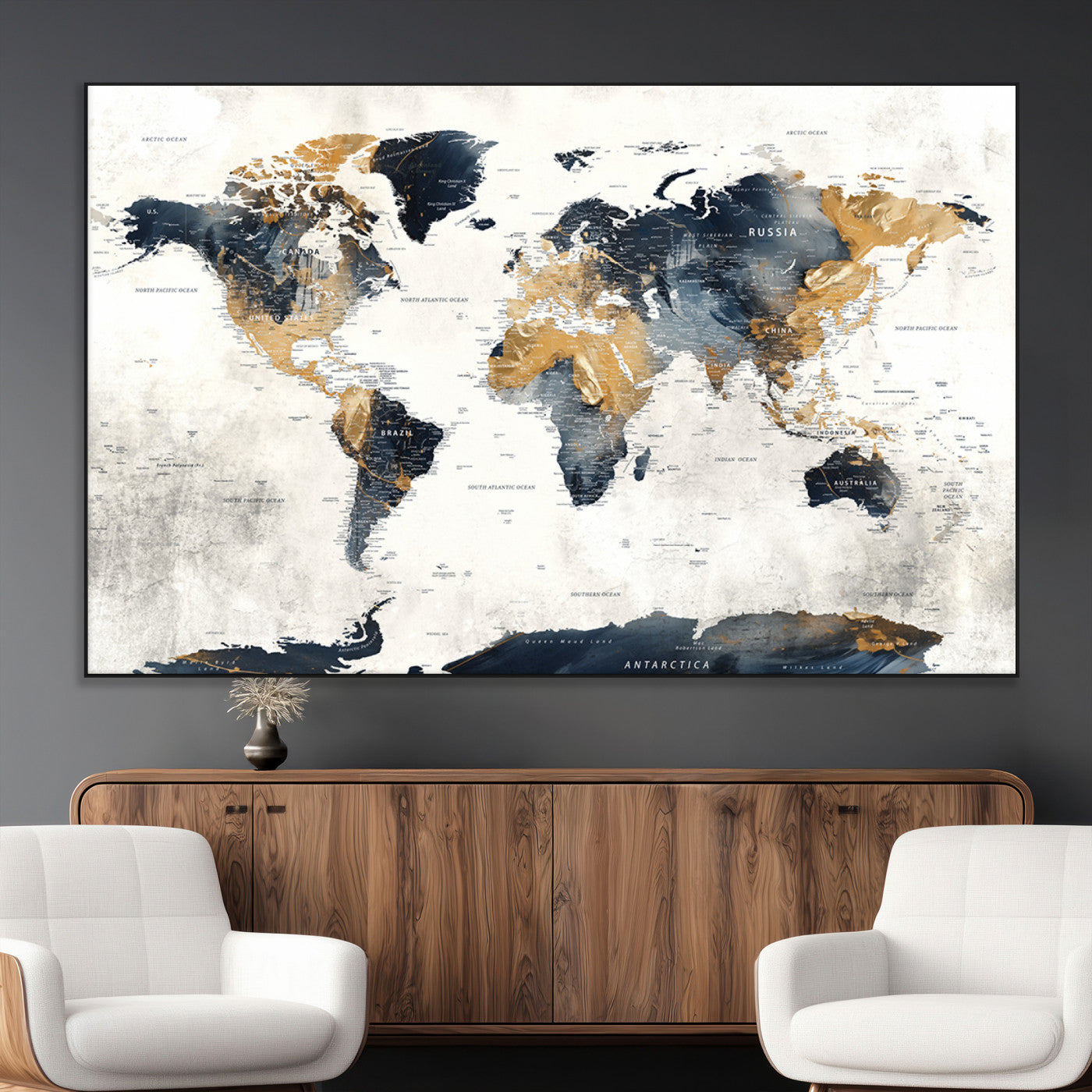 SEG-FC-51X34_Oversize - Push Pin World Map Canvas Print – Framed Wall Art for Couples to Track Their Travels – Anniversary