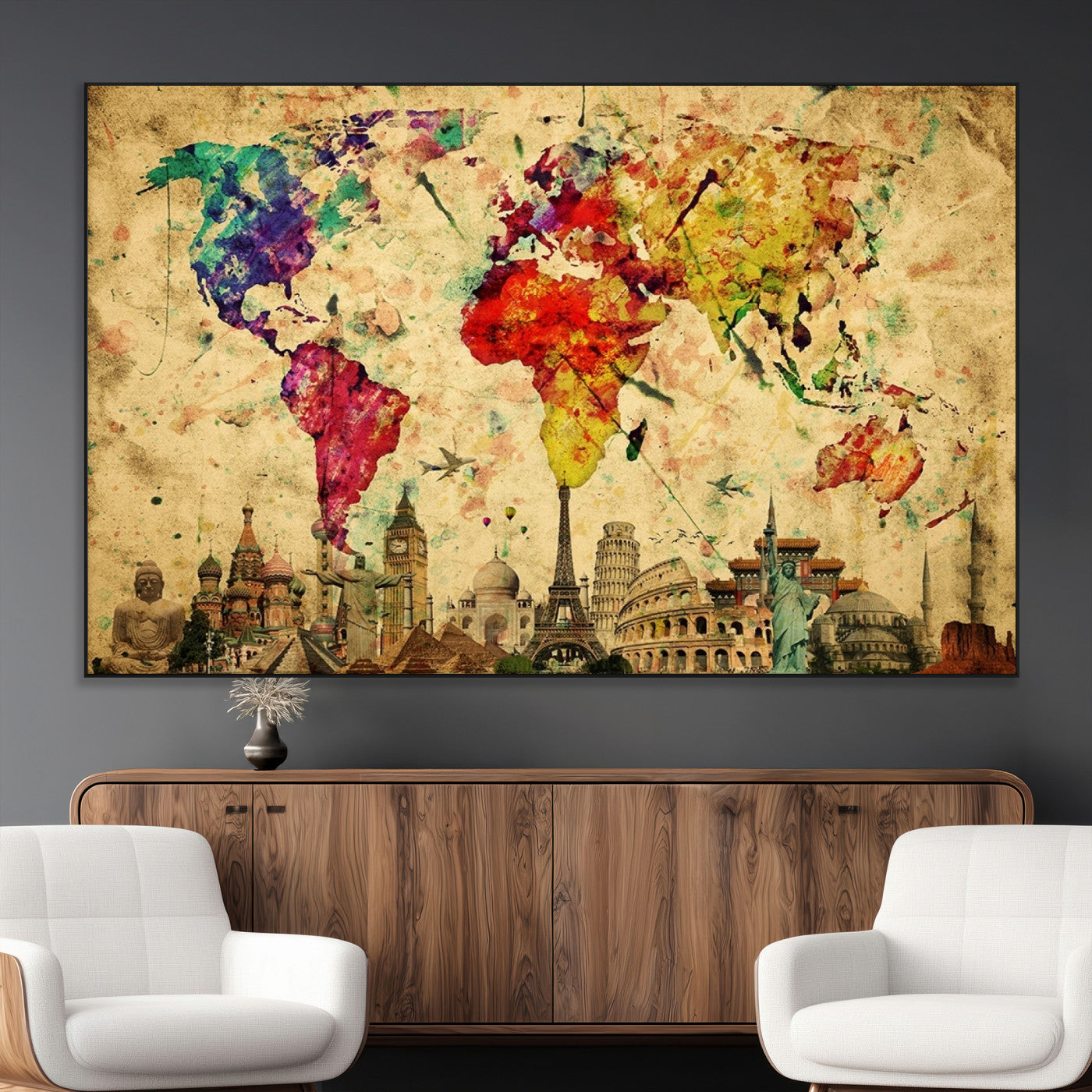 SEG-FC-51X34_Oversize - Colorful World Map Wall Art World Map Canvas Print