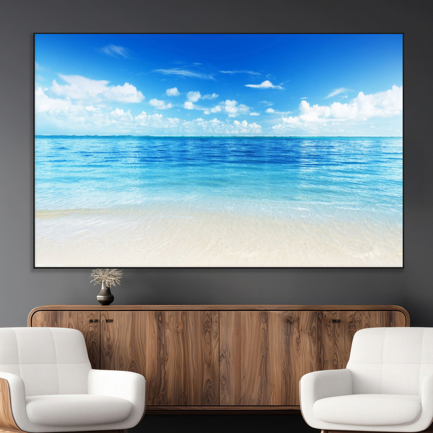 SEG-FC-51X34_Oversize - Beach Scene Canvas Wall Art Print – Tranquil Ocean Horizon and White Sand Beach Wall Decor for Home