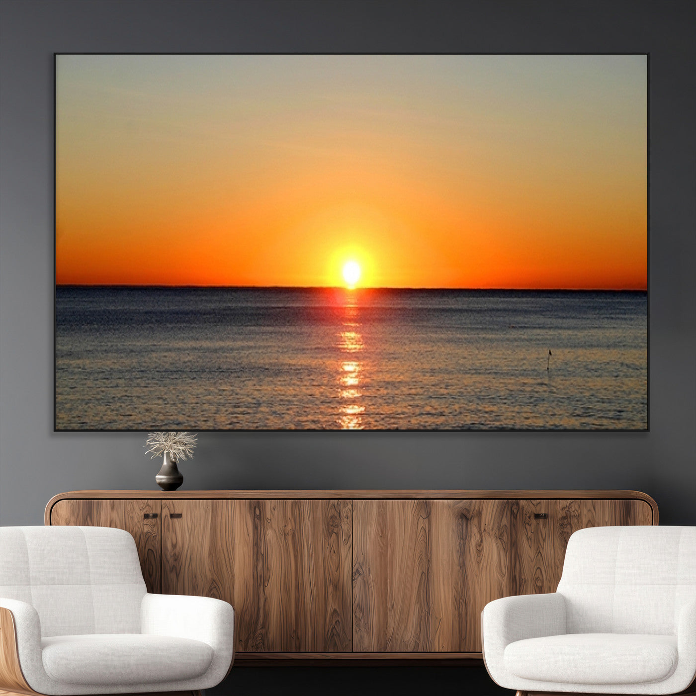 54676-MGV-CV-36X24-Golden Horizon Sunset Over Ocean Wall Art Canvas Print – Tropical Beach Canvas Wall Art – Giclee