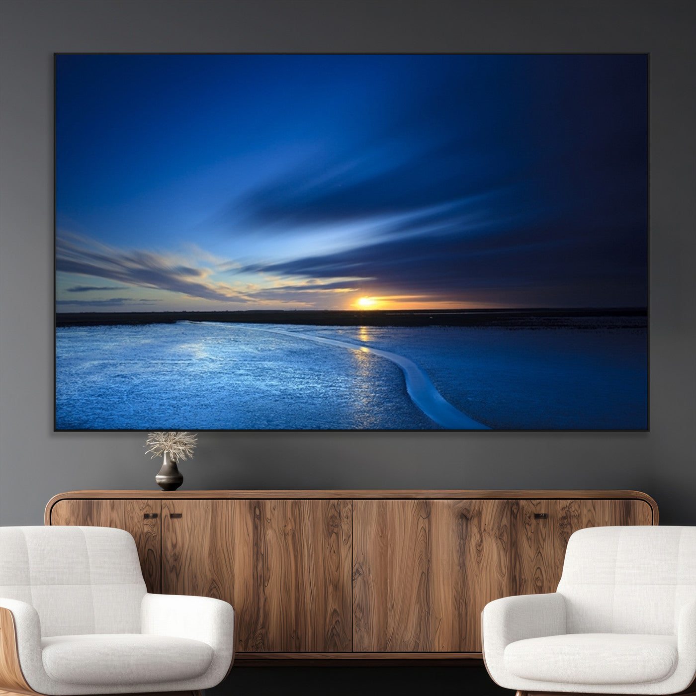 SEG-FC-51X34_Oversize - Blue Sunset Ocean Canvas Wall Art Print – Serene Coastal Horizon Wall Decor for Home or Office –