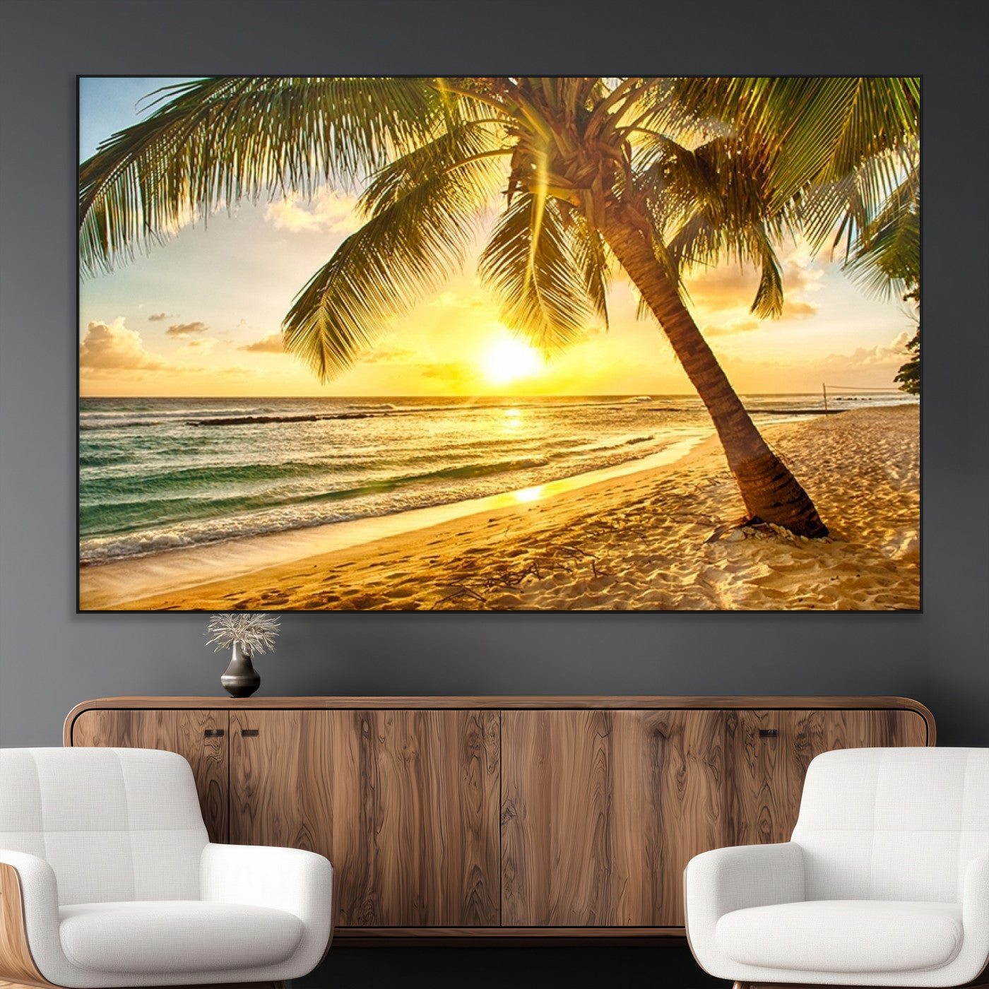 SEG-FC-51X34_Oversize - Beach Sunset Canvas Wall Art Print - Tropical Beach Canvas Wall Art Print – Vibrant Palm Trees and