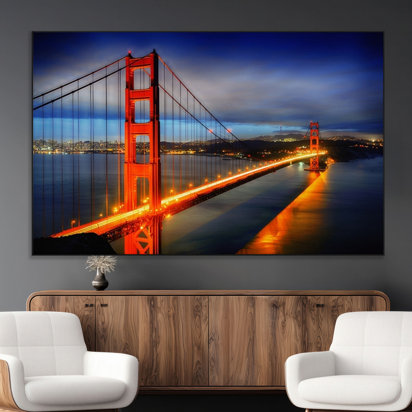 SEG-FC-51X34_Oversize - Large Wall Art San Francisco Canvas Print - Wonderful Golden Gate Bridge at Twilight