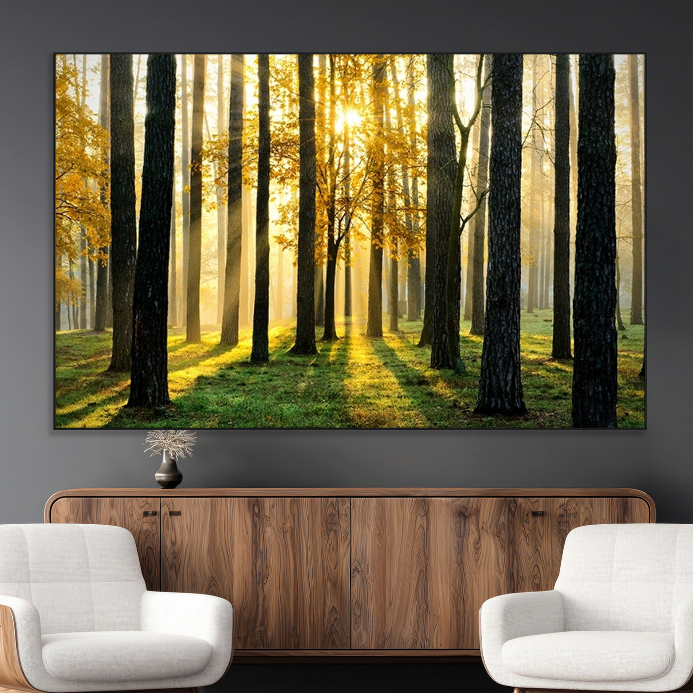 SEG-FC-51X34_Oversize - Sunlit Forest Wall Art Canvas Print - Large Framed Woodland Wall Art for Home or Office Decor,