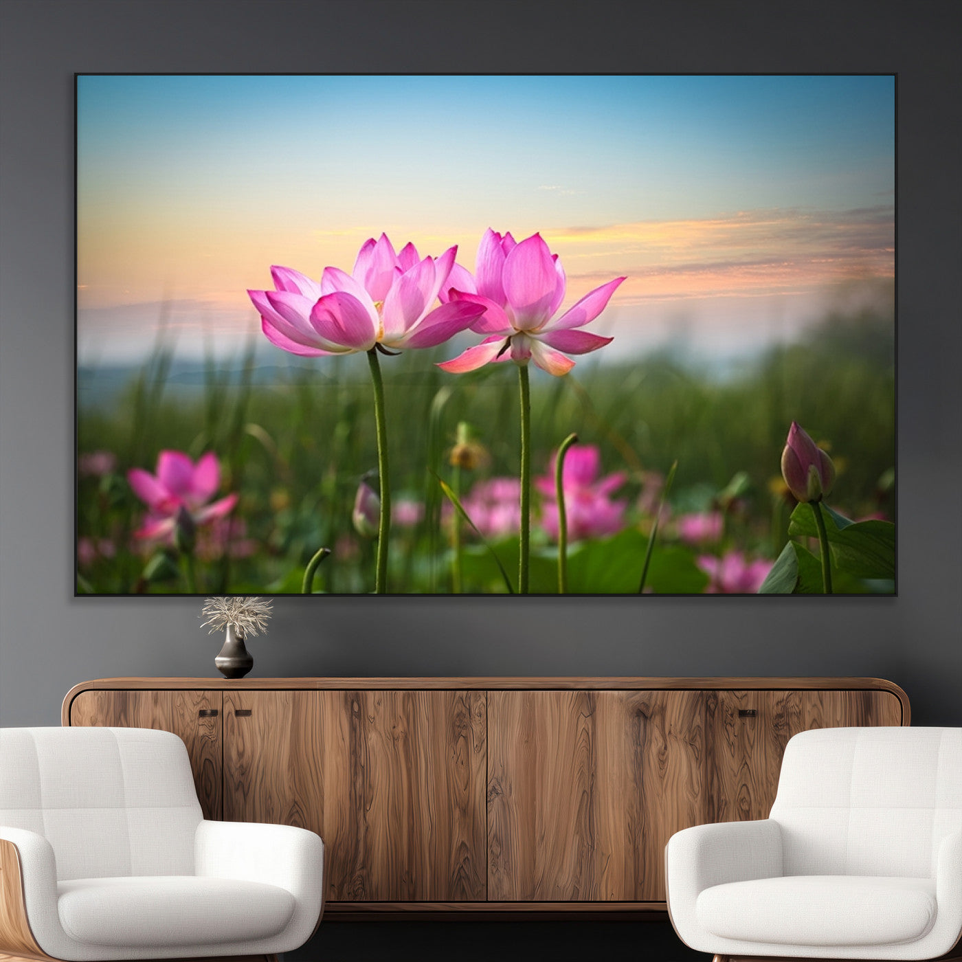 SEG-FC-51X34_Oversize - Pink Flower on the Mountain Canvas Print, Framed Pink Flower Canvas Wall Art