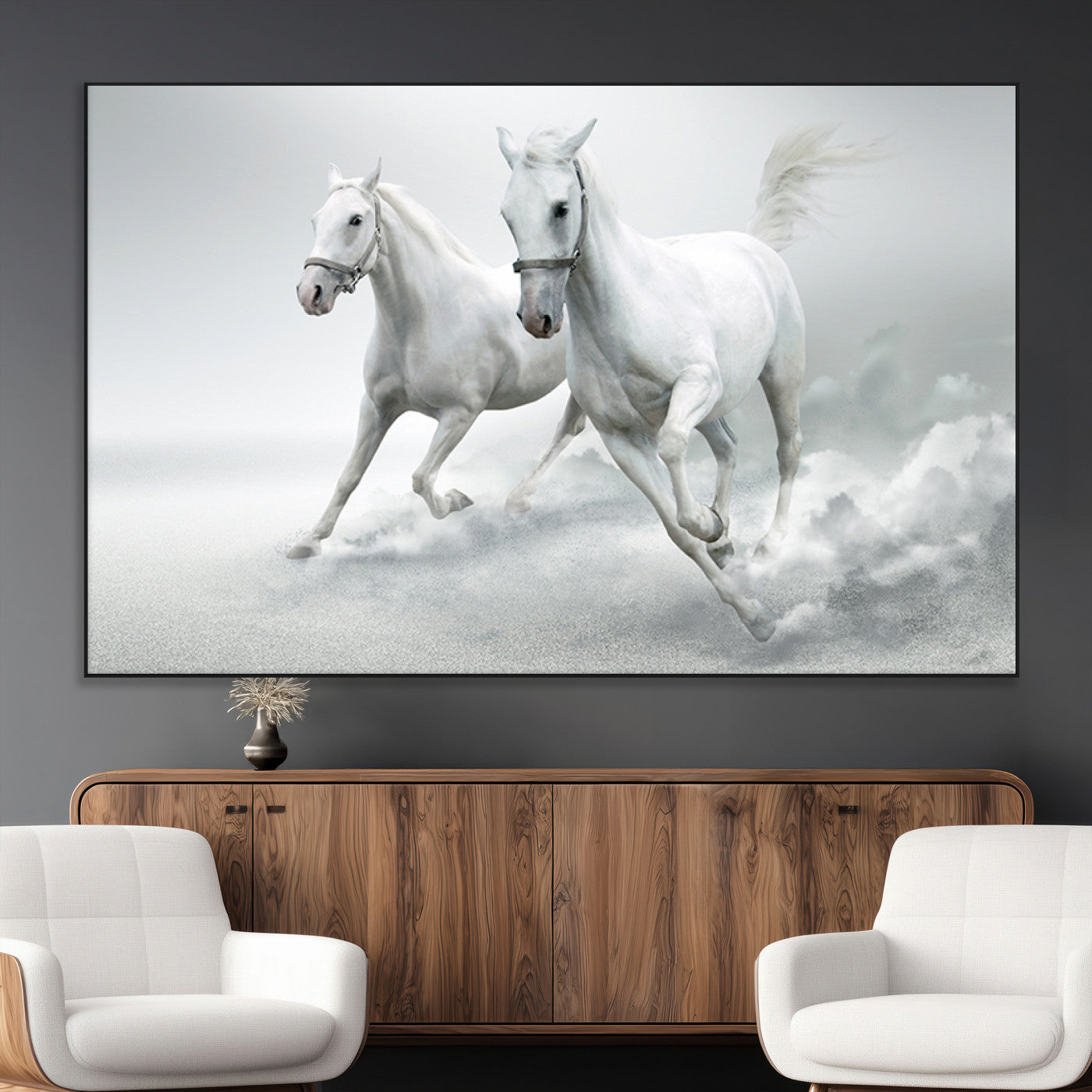 SEG-FC-51X34_Oversize - Large Wall Art Animal Canvas Print - Beautiful Running White Horses