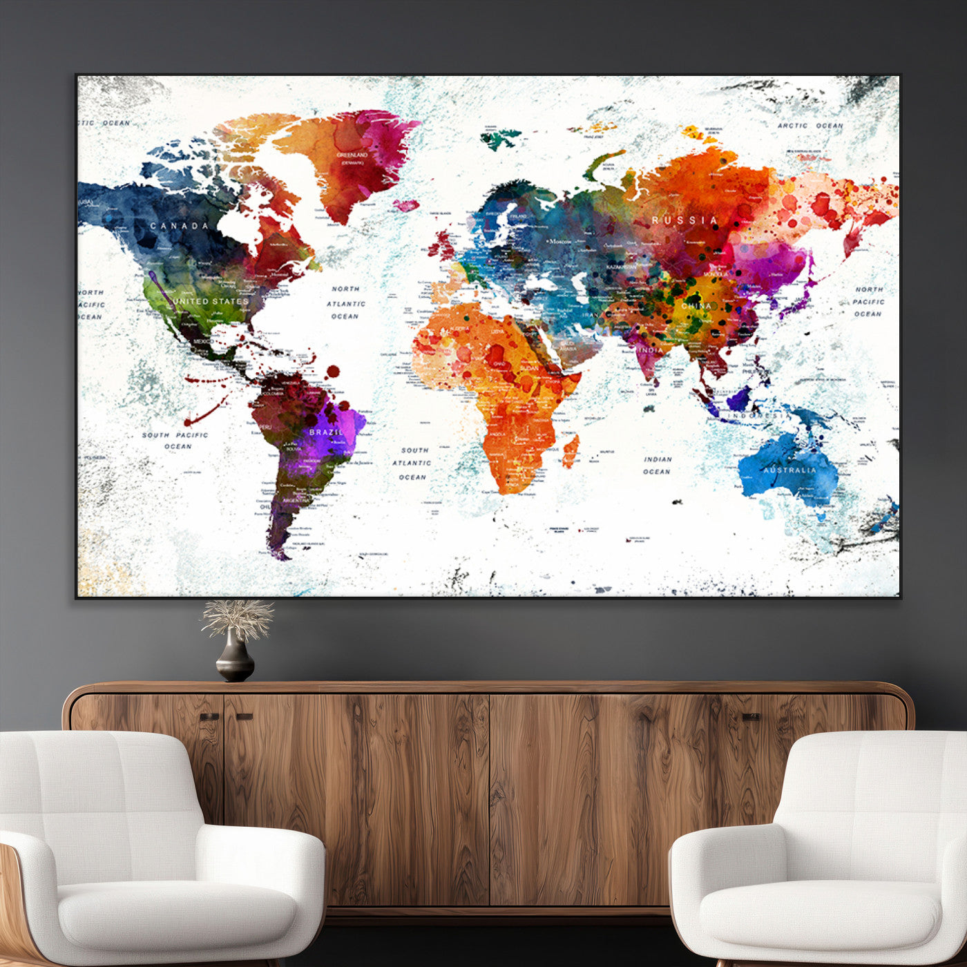 SEG-FC-51X34_Oversize - Push Pin World Map Canvas Print – Framed Wall Art for Couples to Track Their Travels – Anniversary