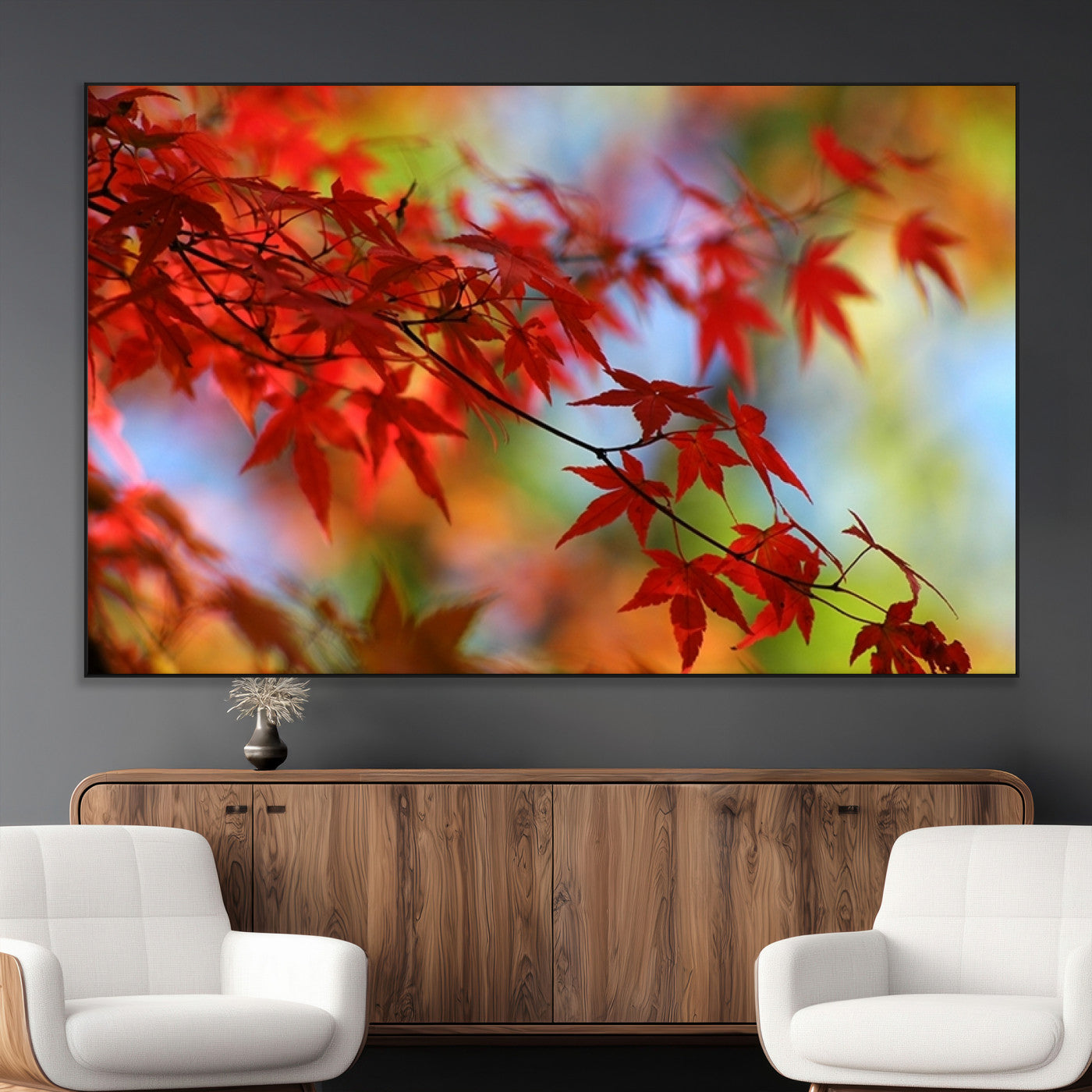 SEG-FC-51X34_Oversize - Red Leaves Autumn Forest Wall Art Canvas, Red Leaves Autumn Forest Canvas Print