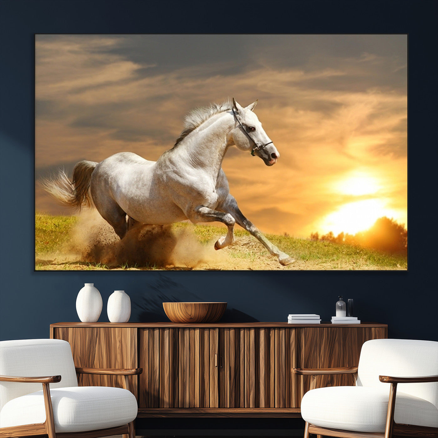 SEG-FC-51X34_Oversize - Large Wall Art Galloping White Horse at Sunset Canvas Print