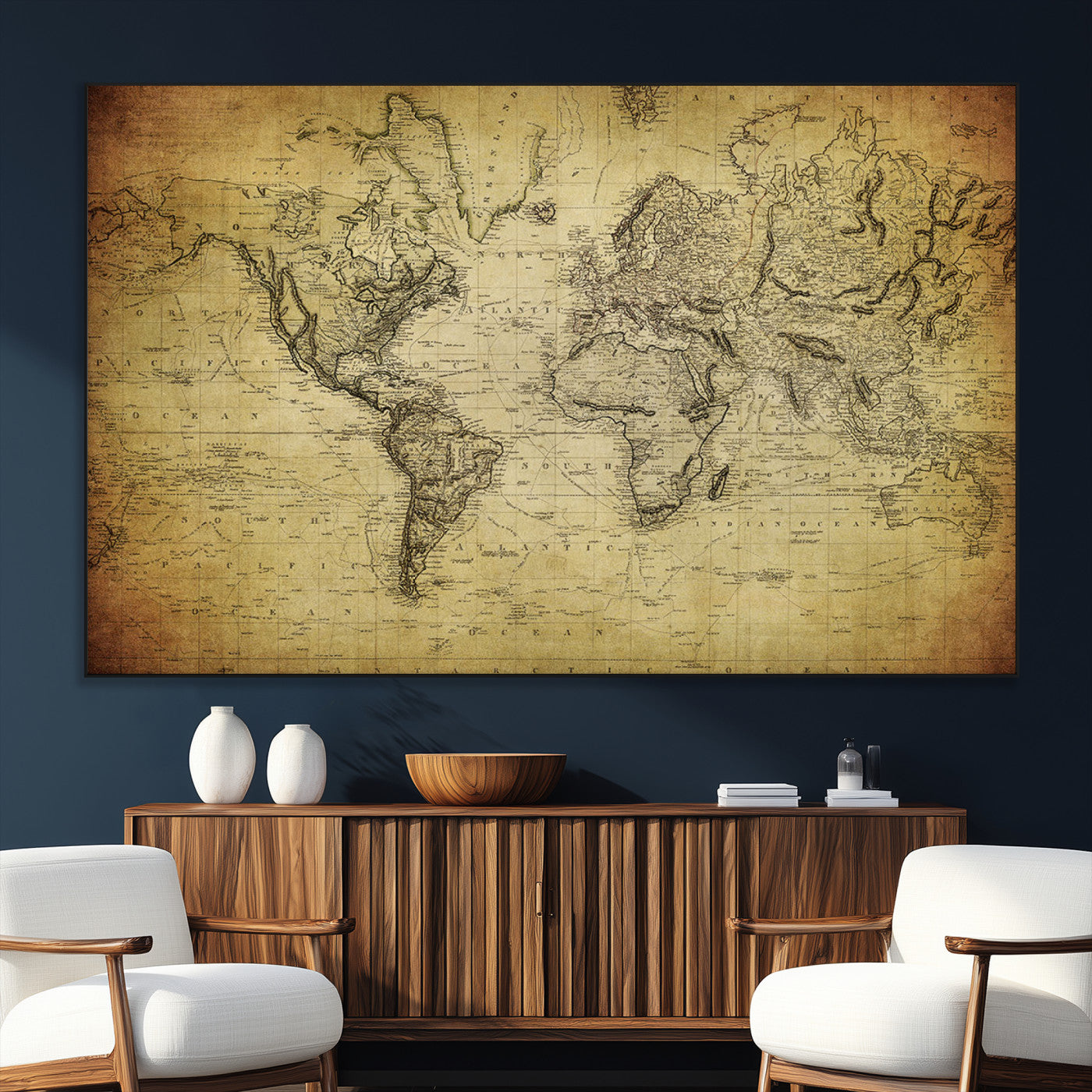 SEG-FC-51X34_Oversize - Push Pin World Map Canvas Print – Framed Wall Art for Couples to Track Their Travels – Anniversary