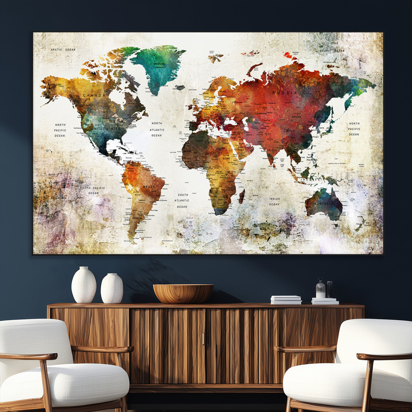 92207-SEG-FC-51X34_Oversize_Oversize-Push Pin World Map Canvas Print – Framed Wall Art for Couples to Track Their Travels – Anniversary