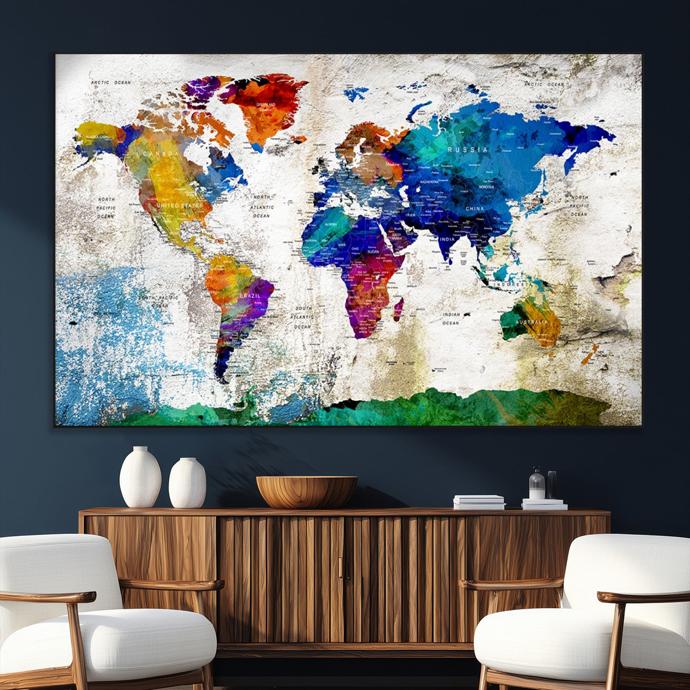 SEG-FC-51X34_Oversize - Push Pin World Map Canvas Print – Framed Wall Art for Couples to Track Their Travels – Anniversary