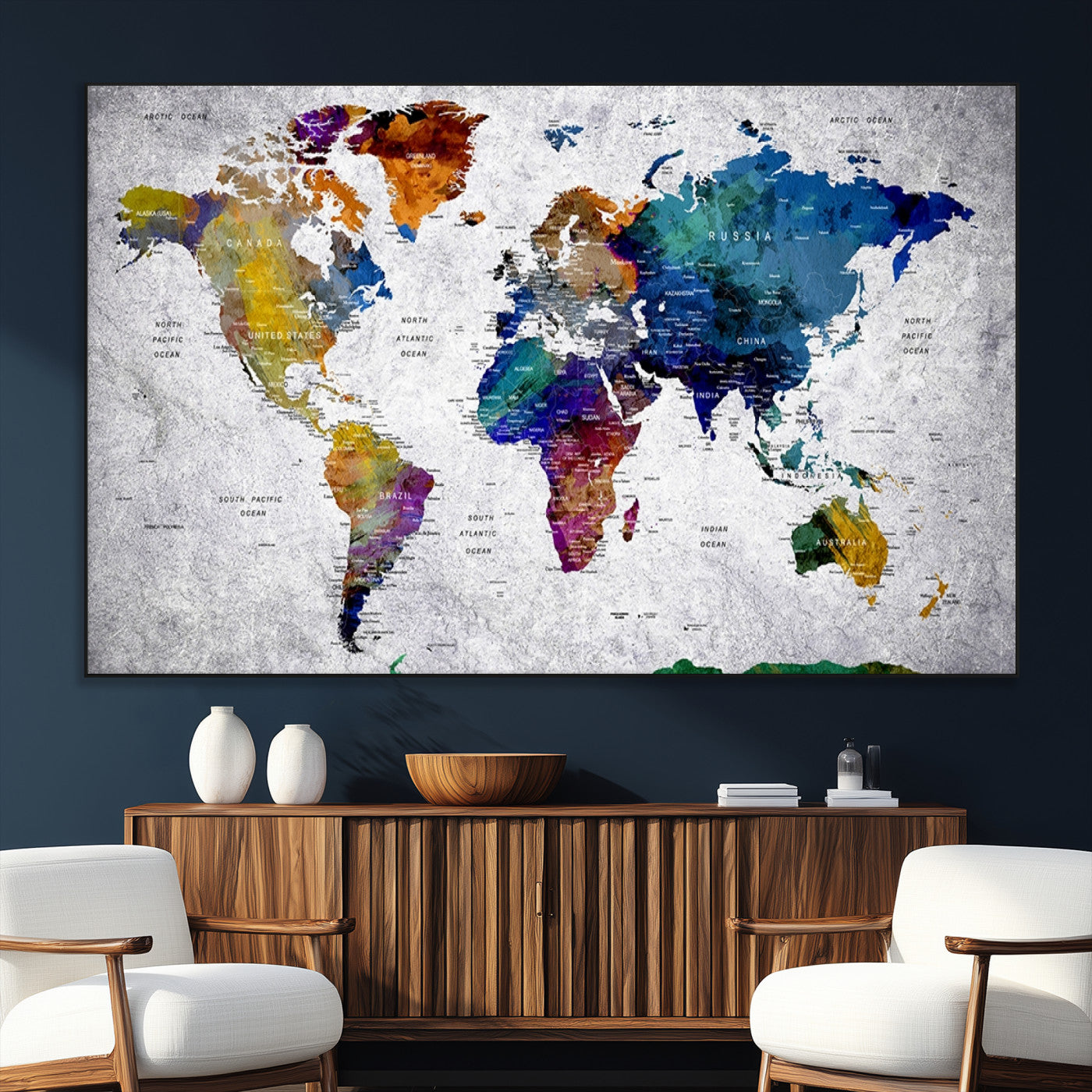 SEG-FC-51X34_Oversize - Push Pin World Map Canvas Print – Framed Wall Art for Couples to Track Their Travels – Anniversary