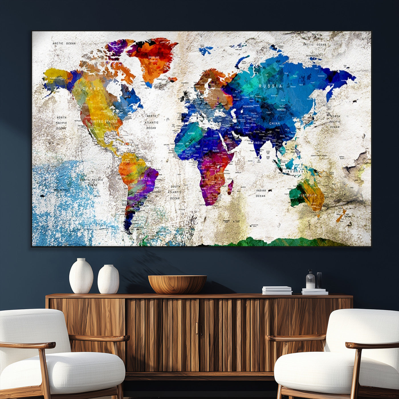 SEG-FC-51X34_Oversize - Push Pin World Map Canvas Print – Framed Wall Art for Couples to Track Their Travels – Anniversary