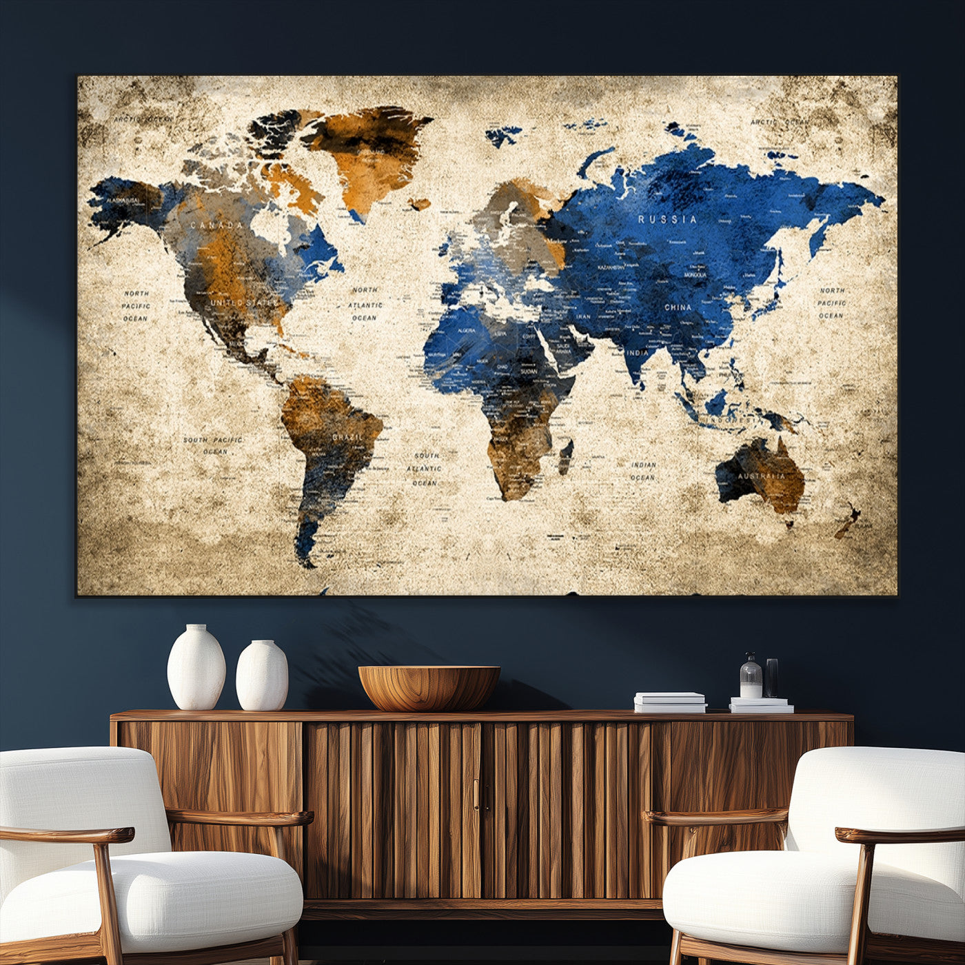 SEG-FC-51X34_Oversize - Push Pin World Map Canvas Print – Framed Wall Art for Couples to Track Their Travels – Anniversary