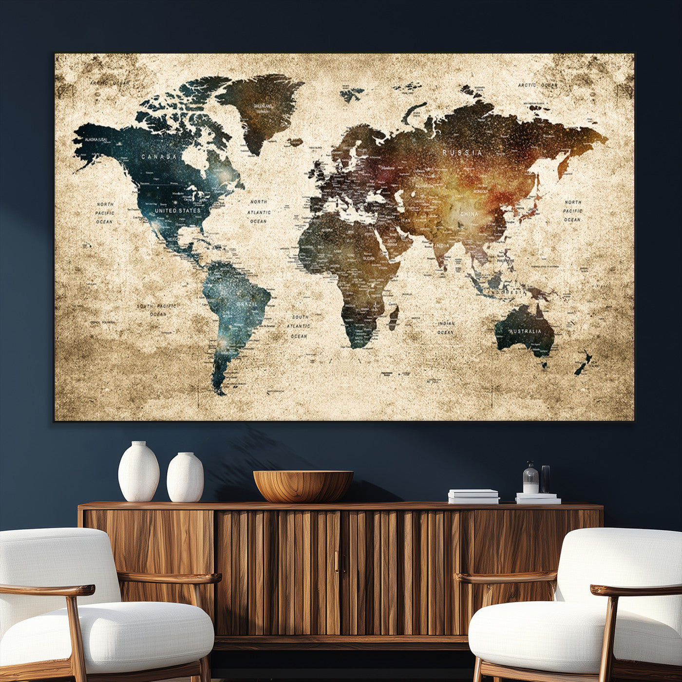 SEG-FC-51X34_Oversize - Push Pin World Map Canvas Print – Framed Wall Art for Couples to Track Their Travels – Anniversary