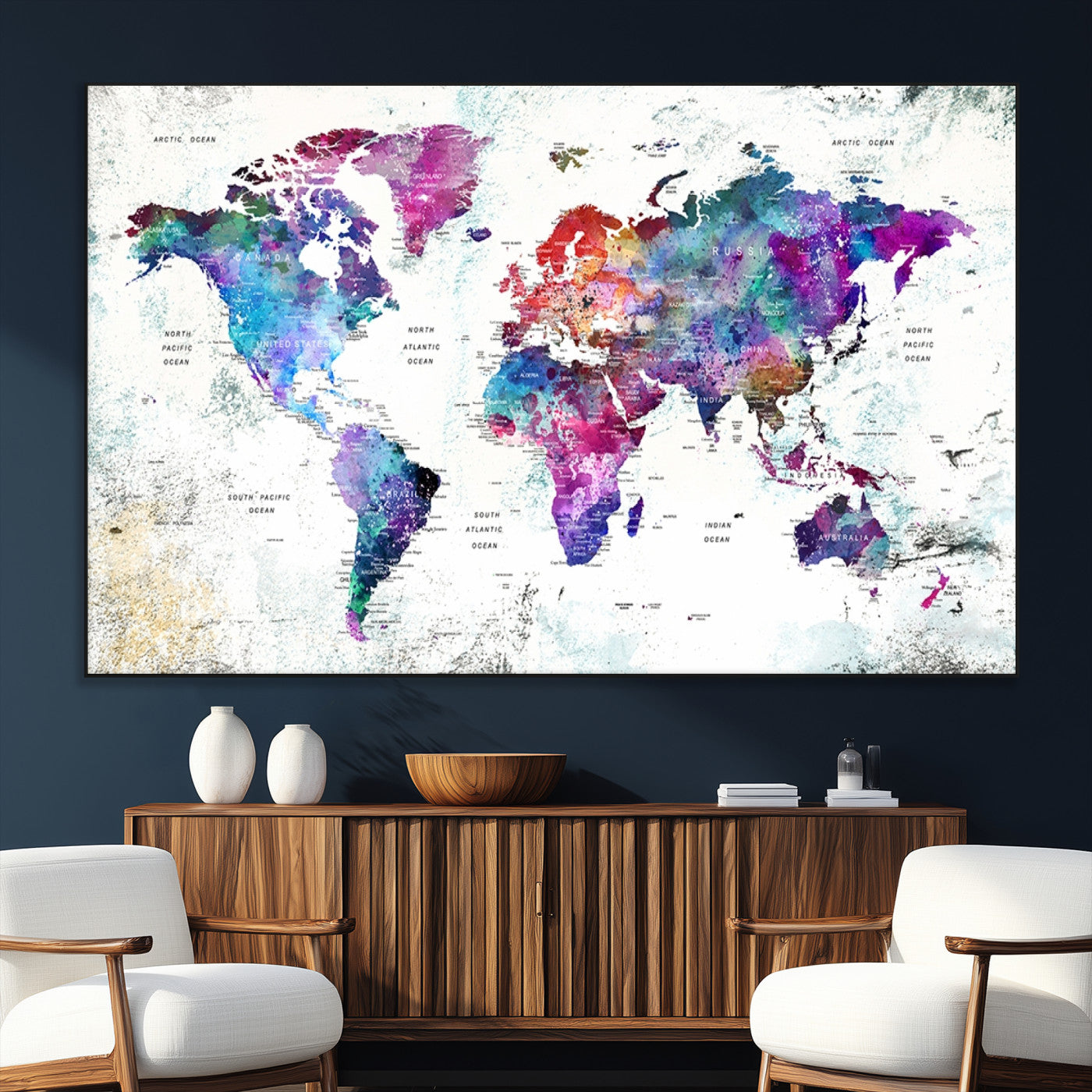 SEG-FC-51X34_Oversize - Push Pin World Map Canvas Print – Framed Wall Art for Couples to Track Their Travels – Anniversary