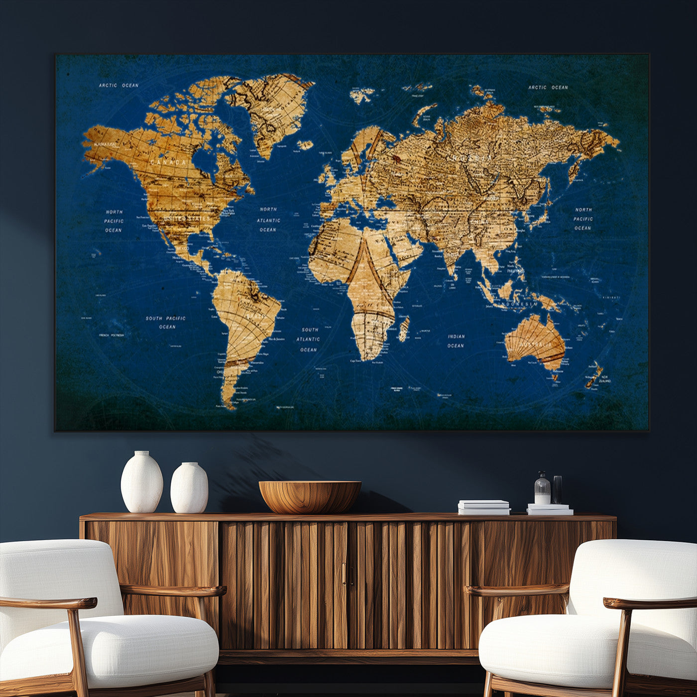 SEG-FC-51X34_Oversize - Push Pin World Map Canvas Print – Framed Wall Art for Couples to Track Their Travels – Anniversary