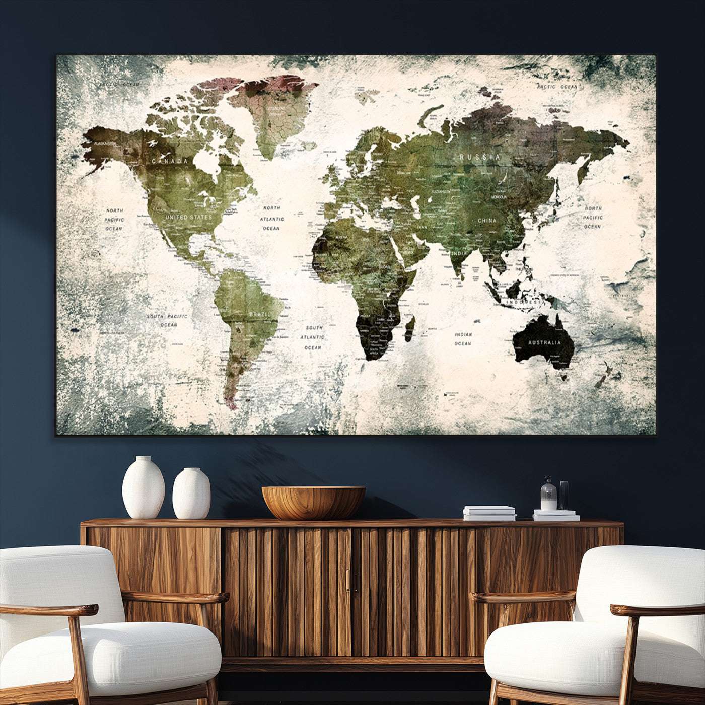 SEG-FC-51X34_Oversize - Push Pin World Map Canvas Print – Framed Wall Art for Couples to Track Their Travels – Anniversary