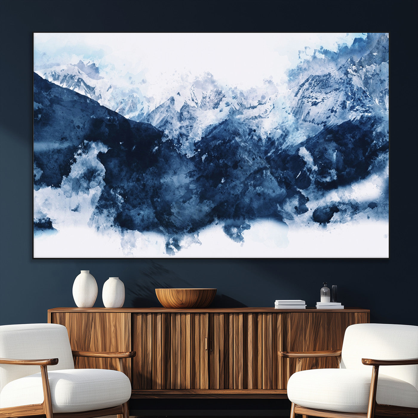 81700-SEG-FC-51X34_Oversize_Oversize-Abstract Blue Mountain Canvas Wall Art – Modern Triptych Landscape Print – Contemporary Nature Decor for Living Room or Office – Ready to