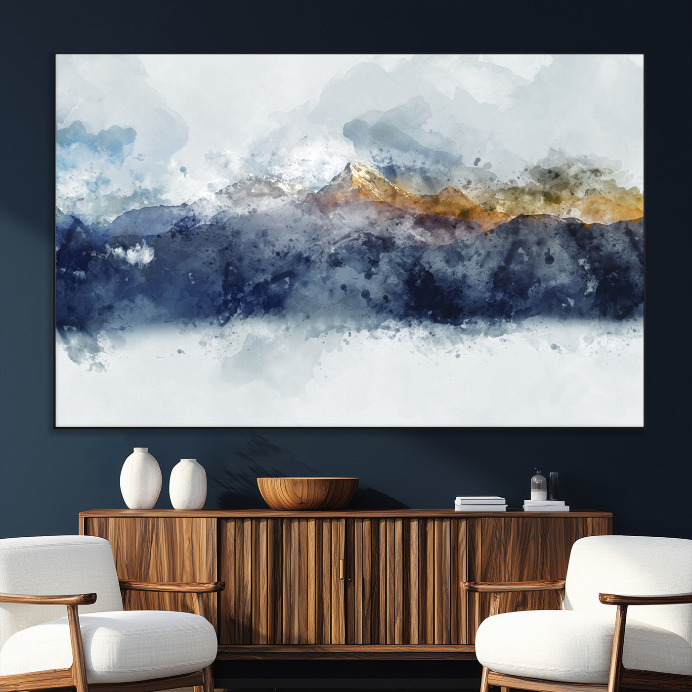 89149-SEG-FC-51X34_Oversize_Oversize-Abstract Mountain Range Art Canvas Print | 3 Panel Watercolor Landscape for Living Room, Office, or Bedroom | Large Ready-to-Hang Artwork