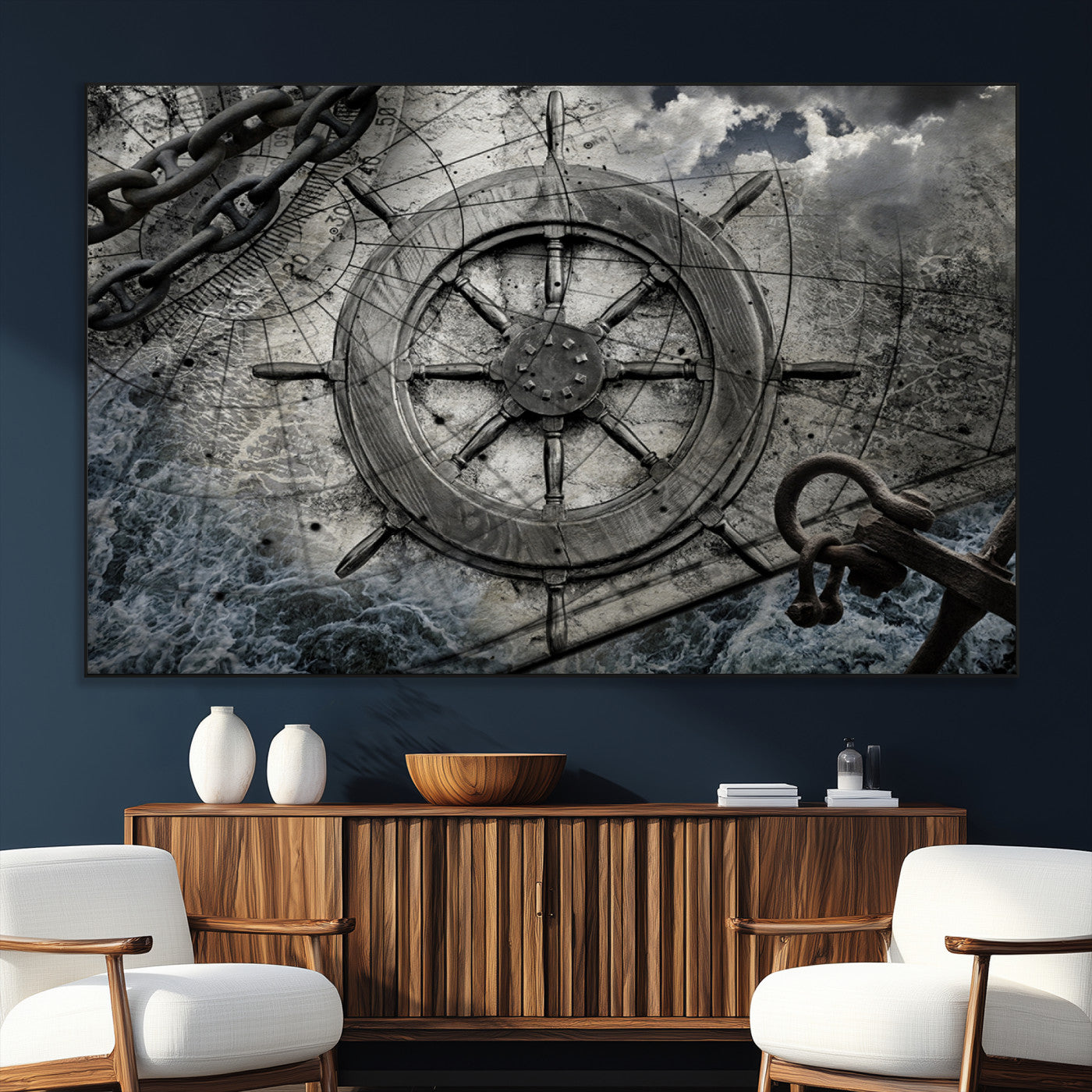 SEG-FC-51X34_Oversize - Ship Steering Wheel Vintage Wall Art Canvas Print