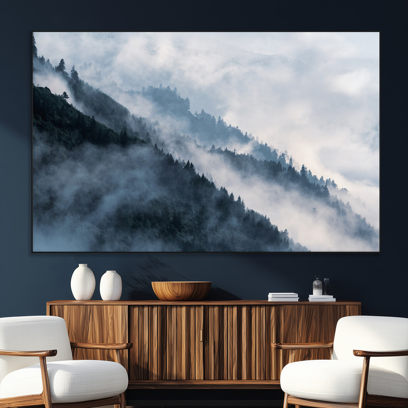 SEG-FC-51X34_Oversize - Foggy Forest Wall Art Canvas Print – Misty Mountain Landscape Decor – Ready to Hang Nature-Inspired
