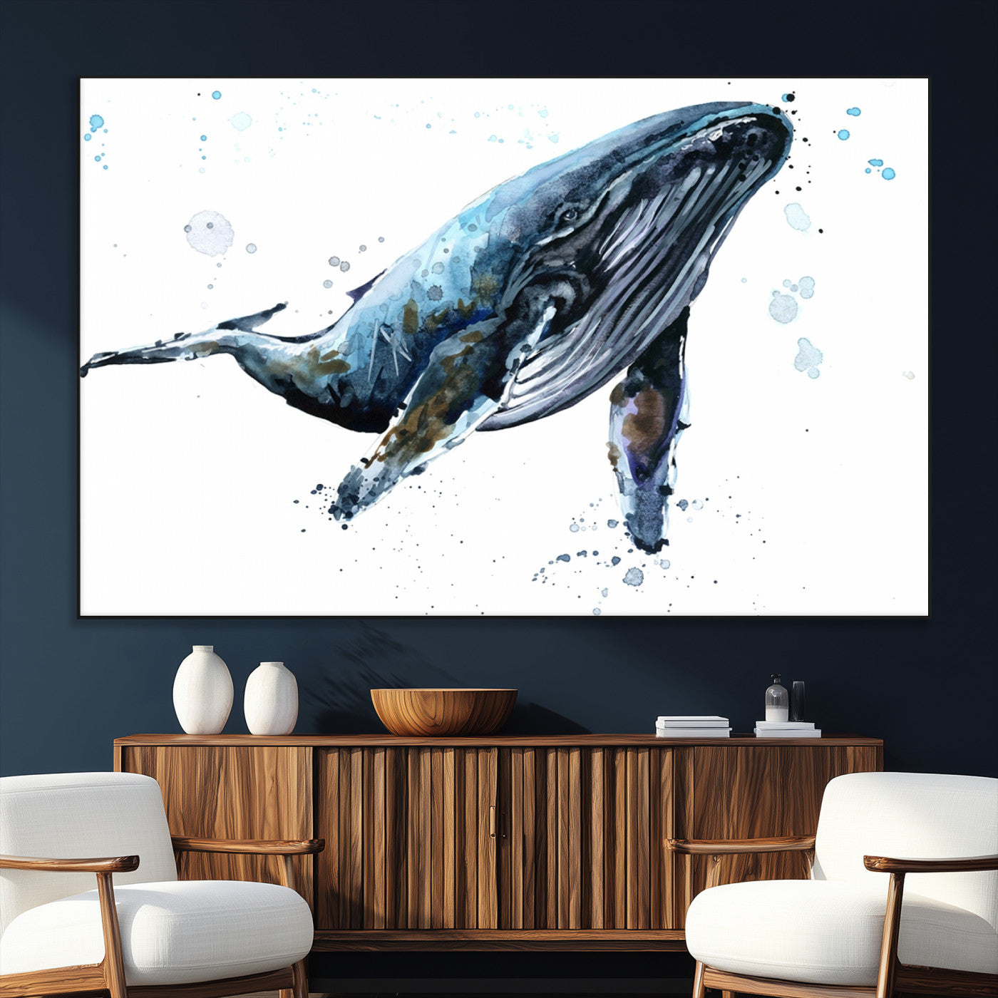 SEG-FC-51X34_Oversize - Watercolor Whale Wall Art Canvas Print