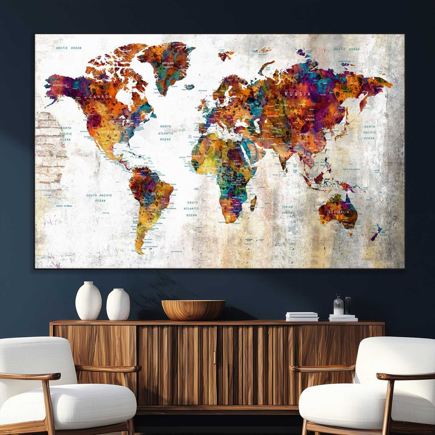 SEG-FC-51X34_Oversize - Push Pin World Map Canvas Print – Framed Wall Art for Couples to Track Their Travels – Anniversary
